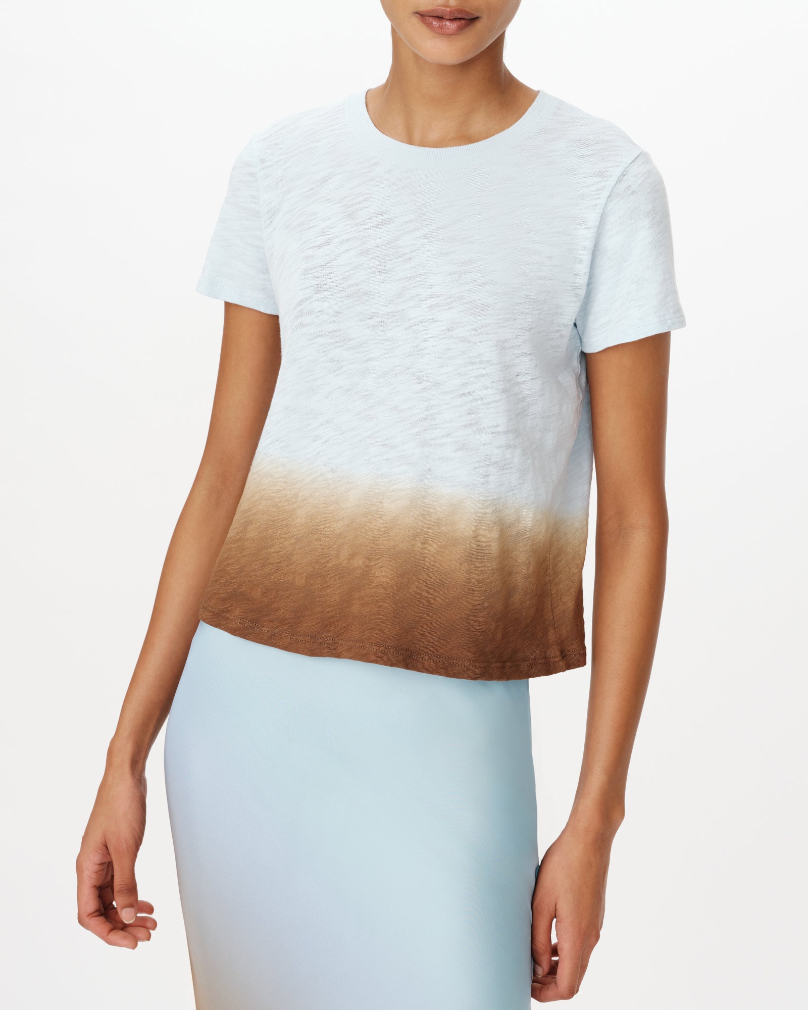Pastel Blue Combo Slub Jersey with Dip Dye Cropped Schoolboy Tee |  Women's Cotton Short Sleeve Tee by ATM Anthony Thomas Melillo