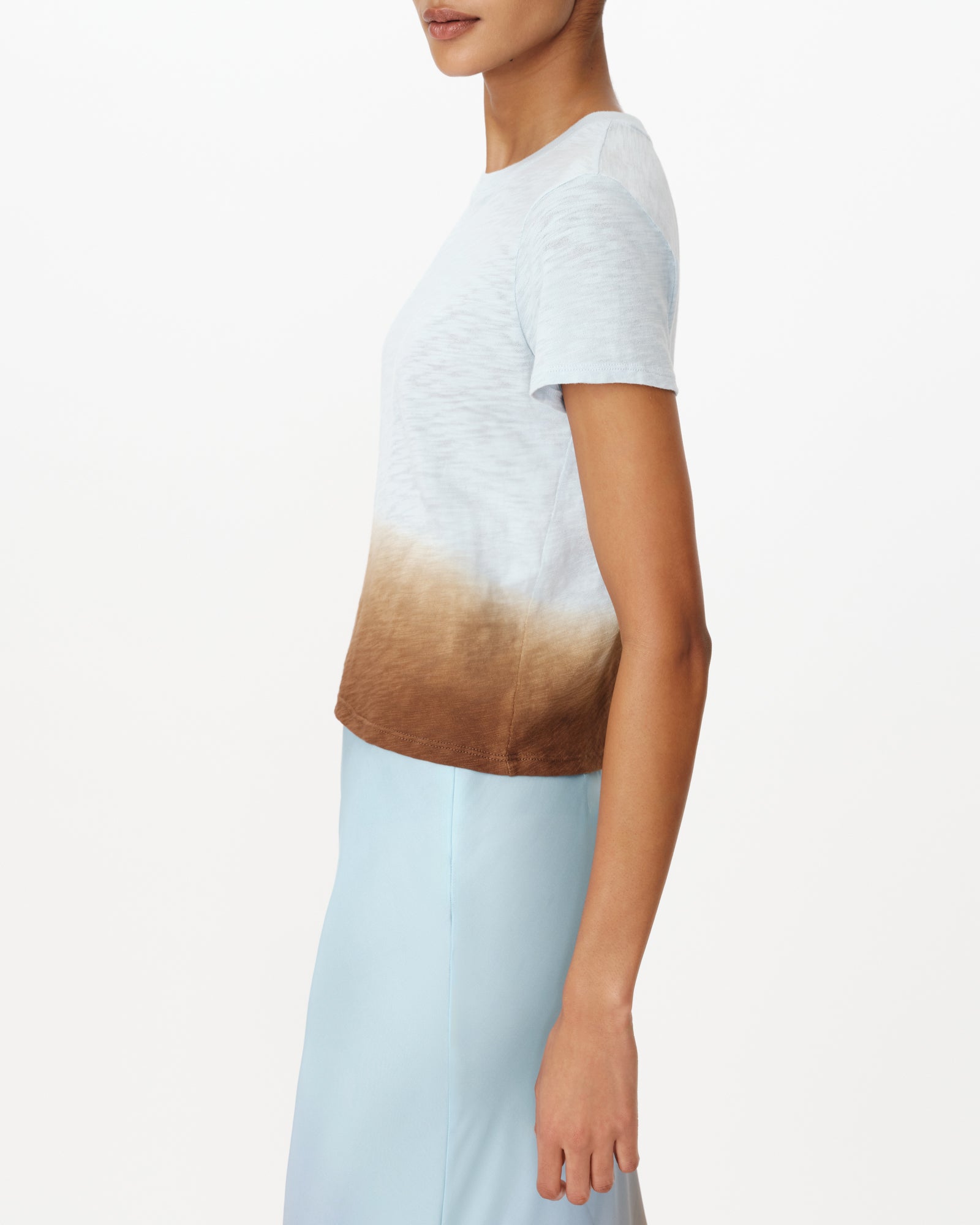 Pastel Blue Combo Slub Jersey with Dip Dye Cropped Schoolboy Tee |  Women's Cotton Short Sleeve Tee by ATM Anthony Thomas Melillo