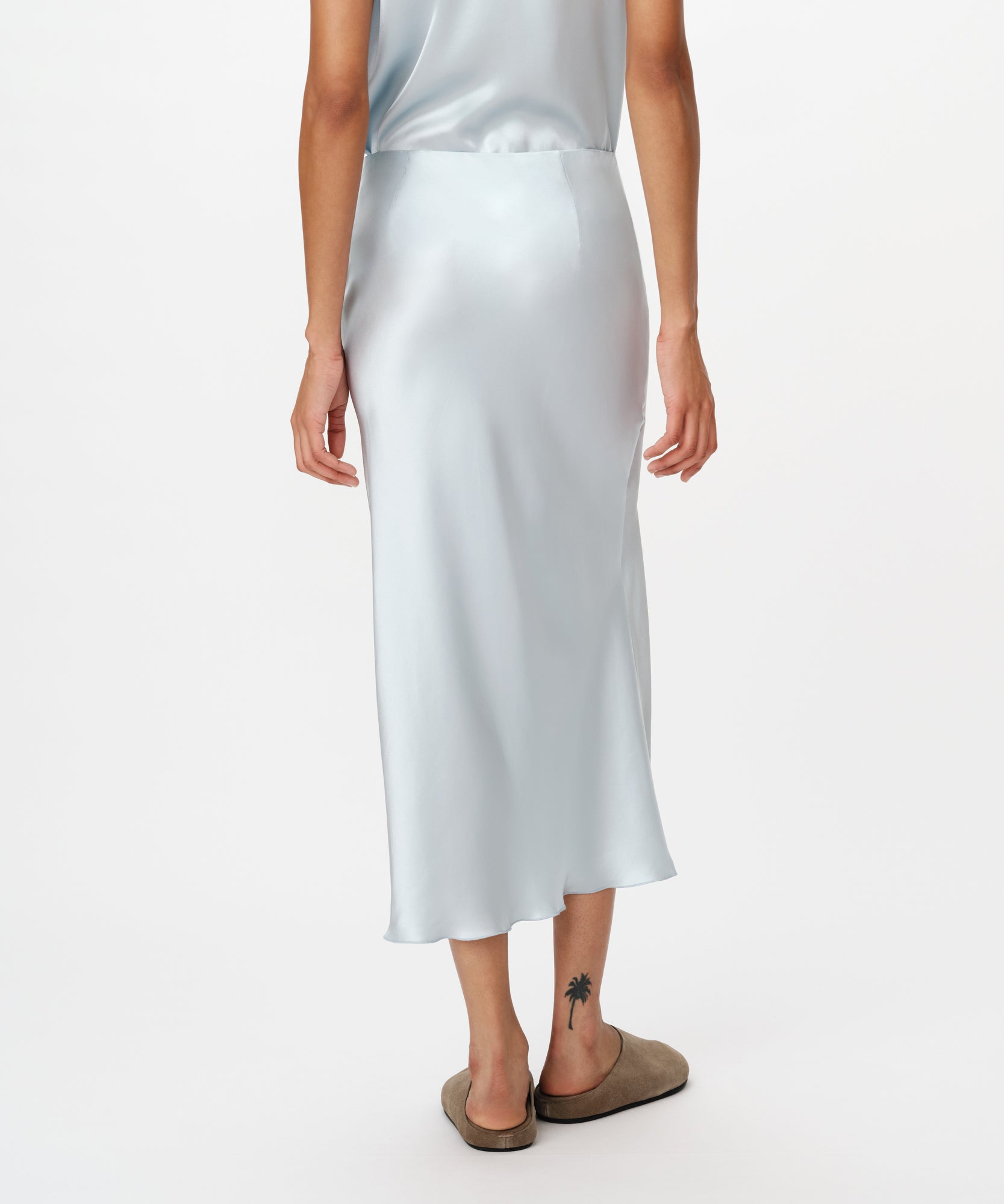Pastel Blue Satin Slit Detail Bias Skirt |  Women's Skirts by ATM Anthony Thomas Melillo