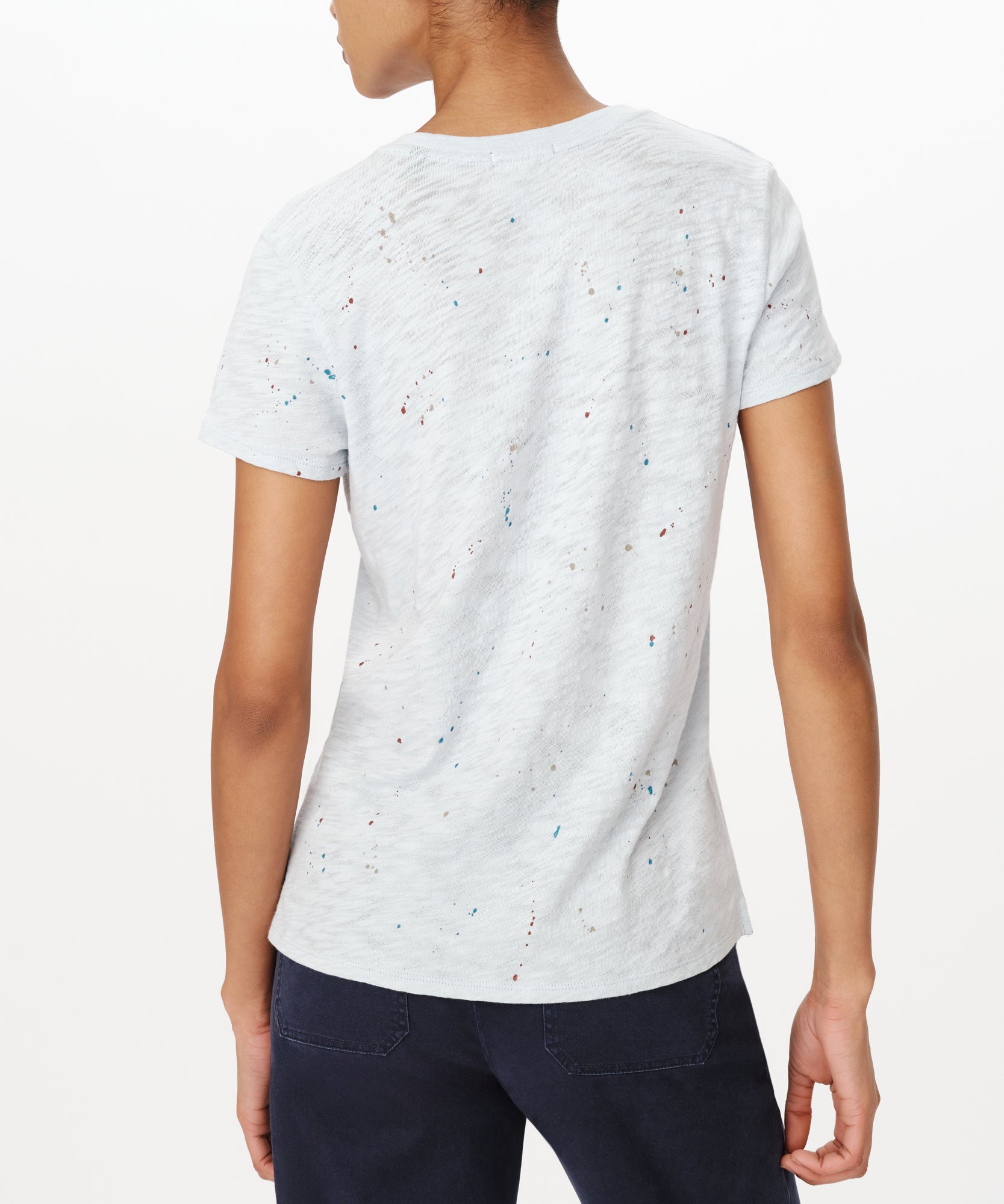 Powder Blue Multi Slub Jersey Splatter Schoolboy Short Sleeve Crew Neck Tee |  Women's Cotton Short Sleeve Tee by ATM Anthony Thomas Melillo