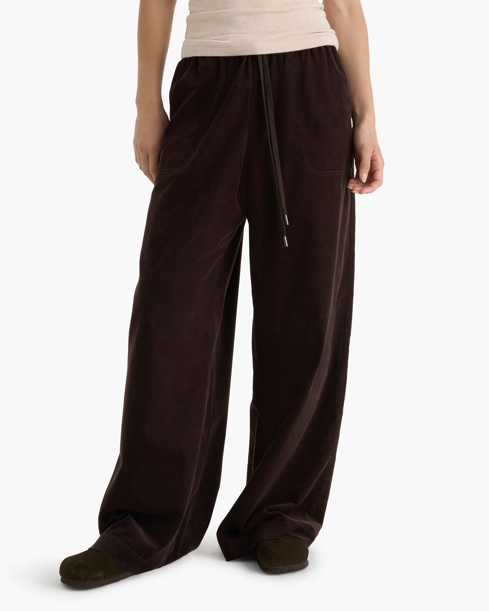 Wide Leg Corduroy Pull On Pant - Dark Chocolate