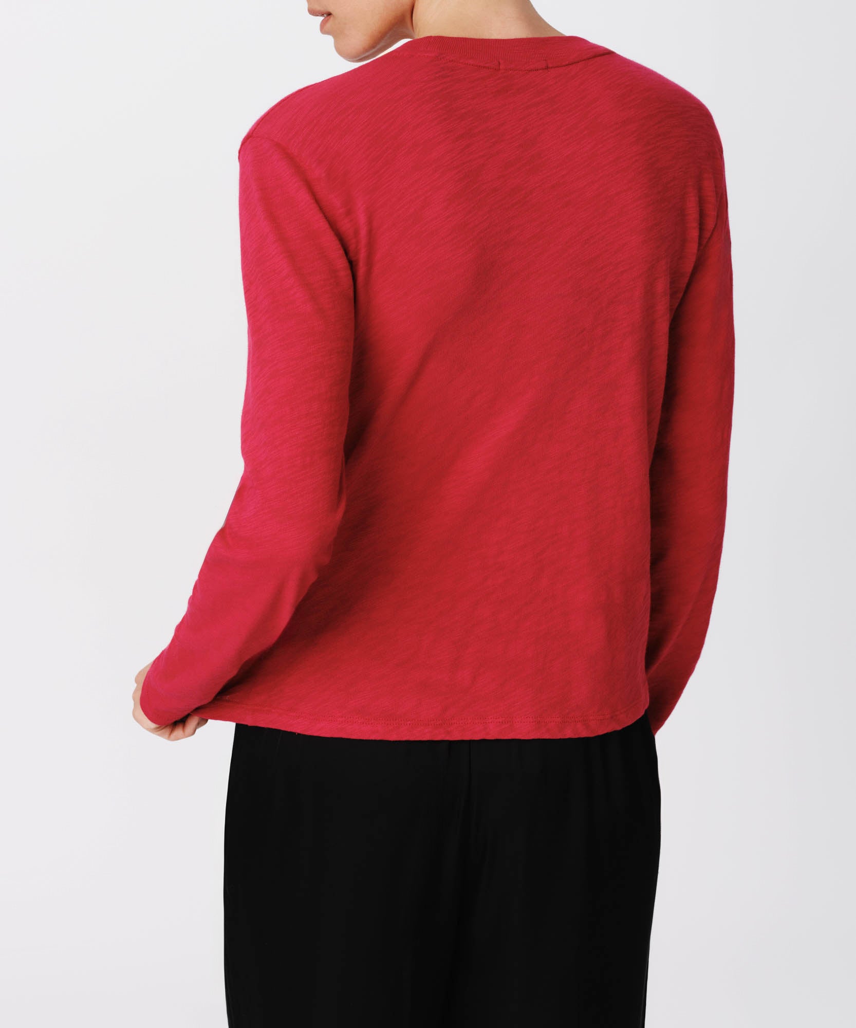 Rubellite Slub Jersey Long Sleeve Crop Tee |  Women's Cotton Long Sleeve Tee by ATM Anthony Thomas Melillo