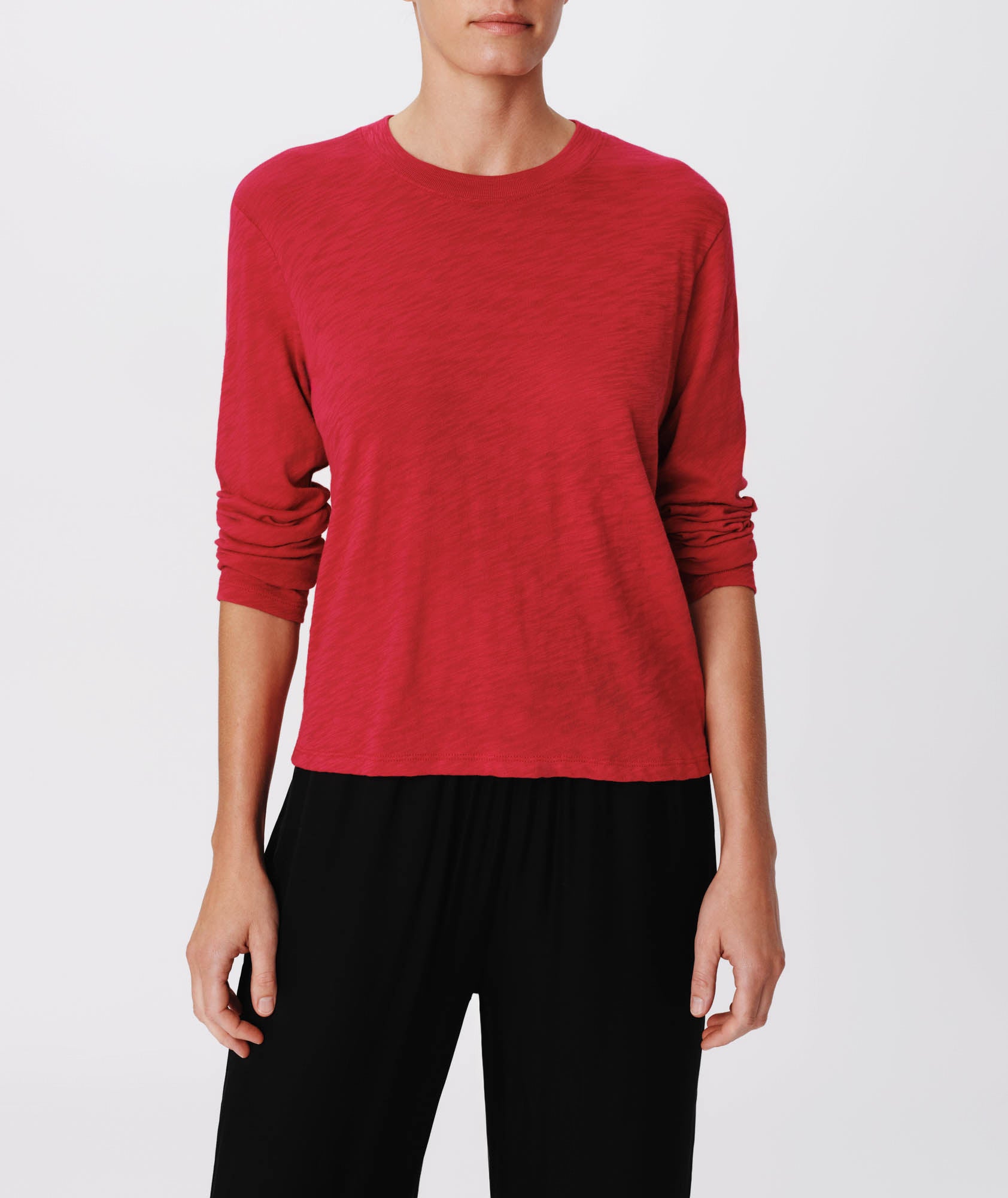 Rubellite Slub Jersey Long Sleeve Crop Tee |  Women's Cotton Long Sleeve Tee by ATM Anthony Thomas Melillo