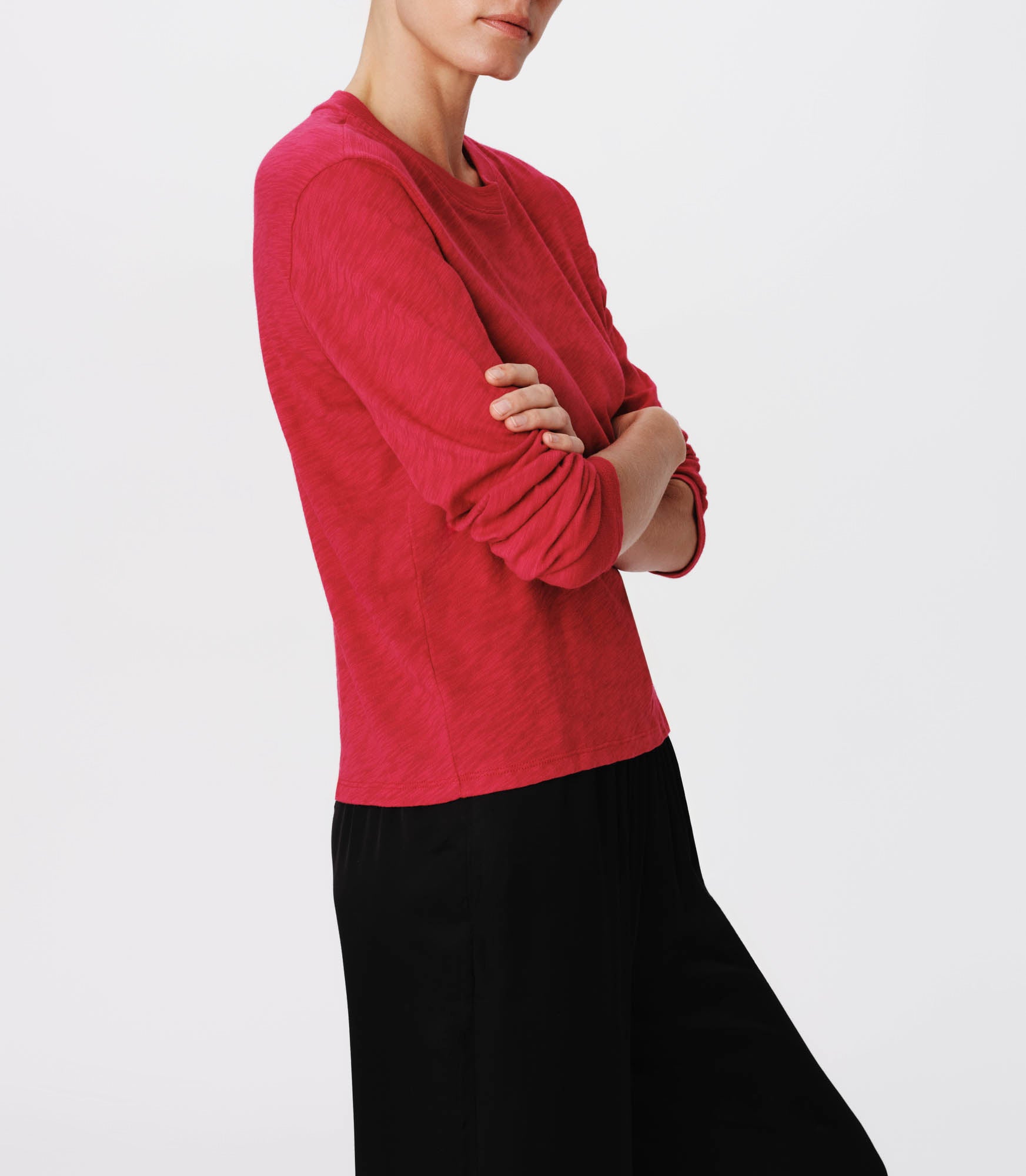 Rubellite Slub Jersey Long Sleeve Crop Tee |  Women's Cotton Long Sleeve Tee by ATM Anthony Thomas Melillo
