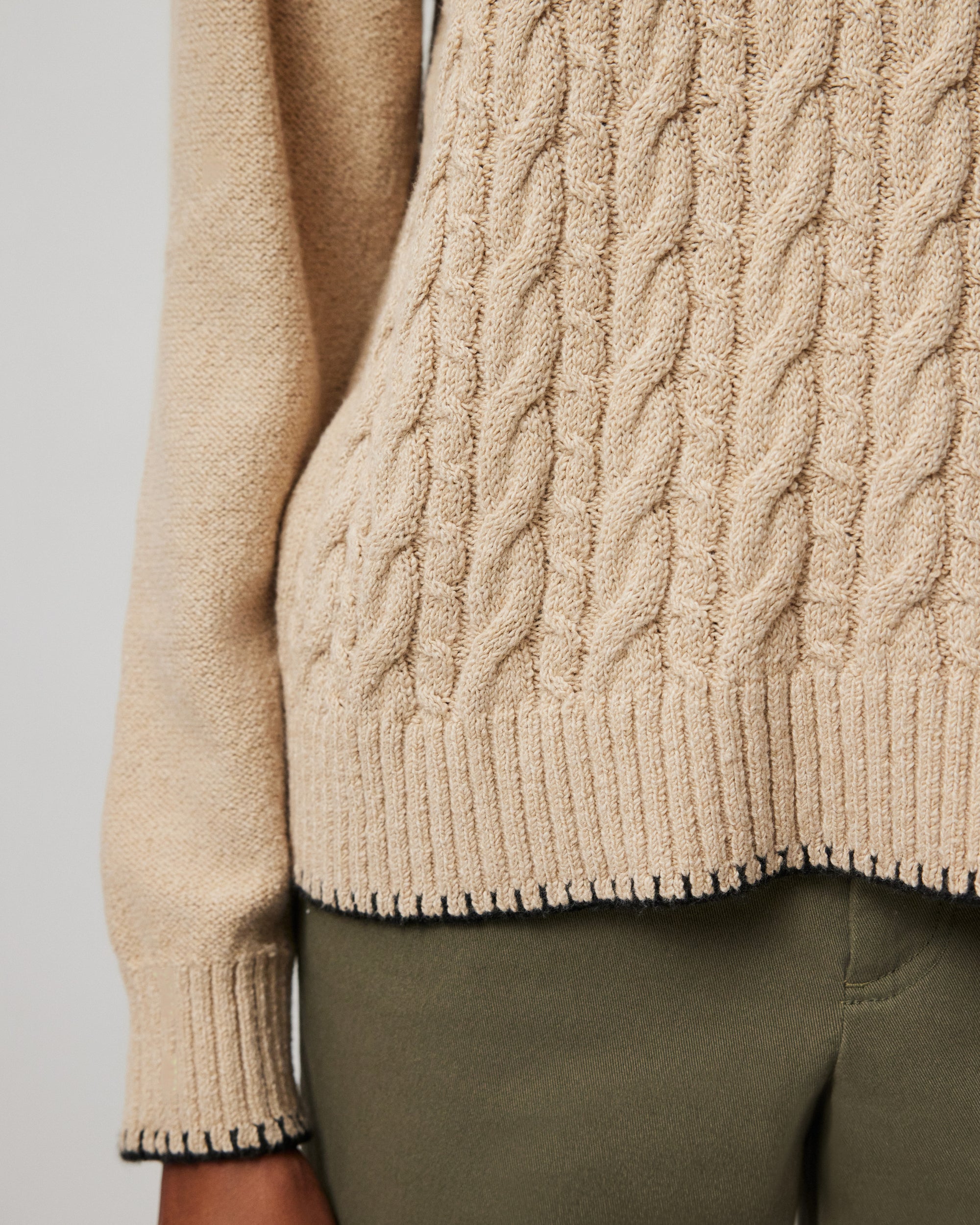 Shiitake Cotton Blend Cable Crew Neck Sweater | Women's Top by ATM Anthony Thomas Melillo