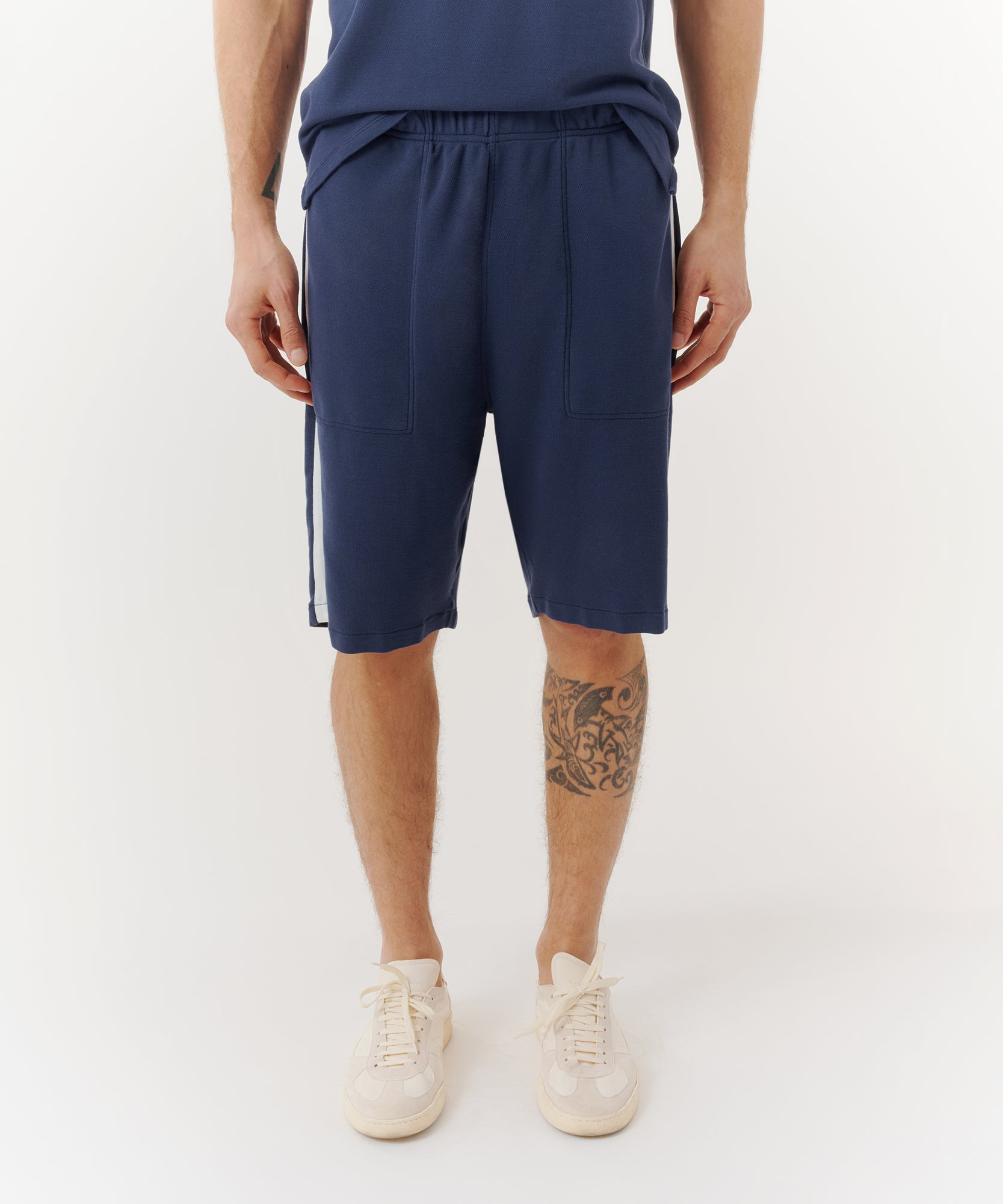 True Navy Cotton Pique Pull-On Shorts | Men's Shorts by ATM Anthony Thomas Melillo