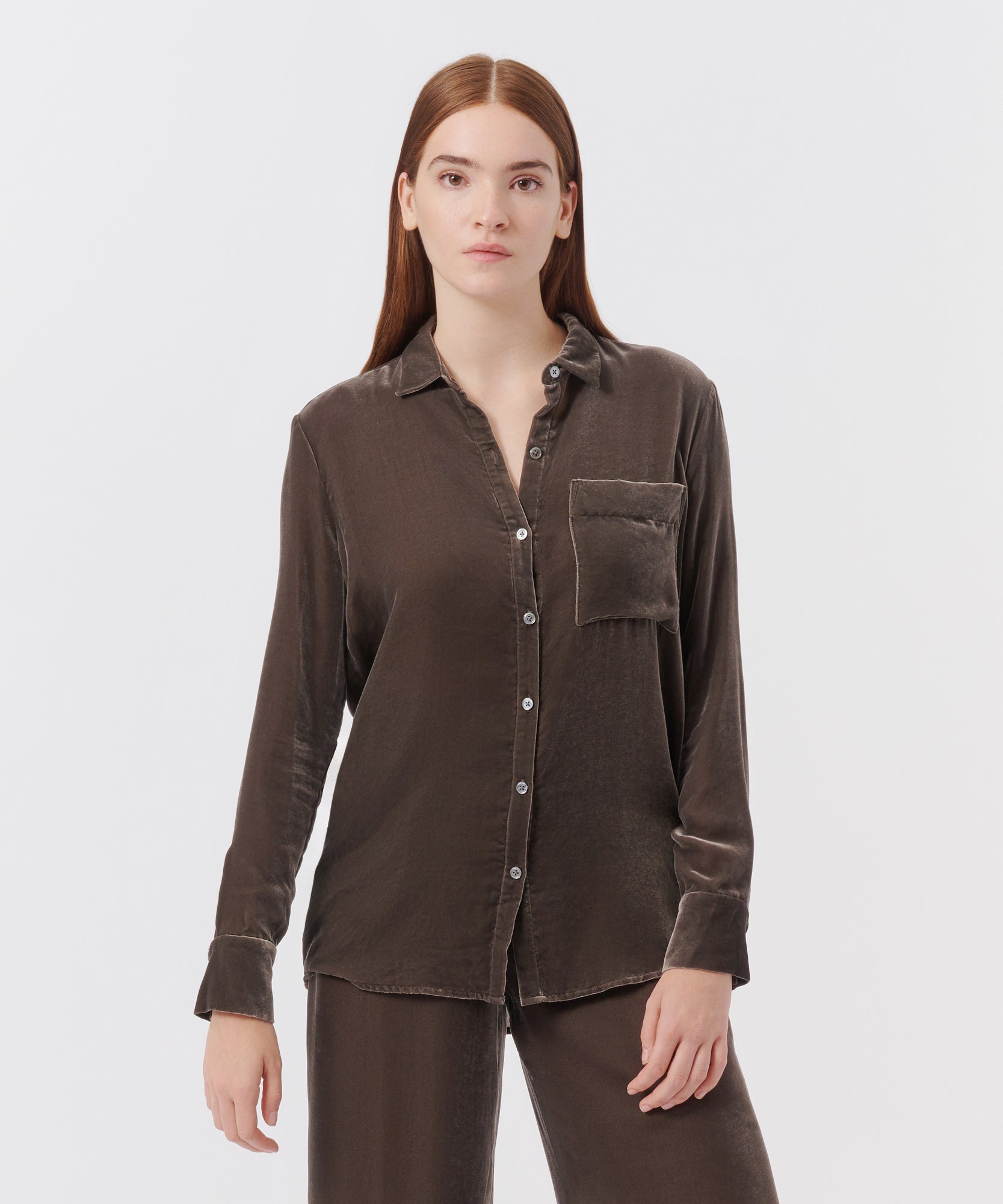 Velvet Boyfriend Shirt - Truffle Grey