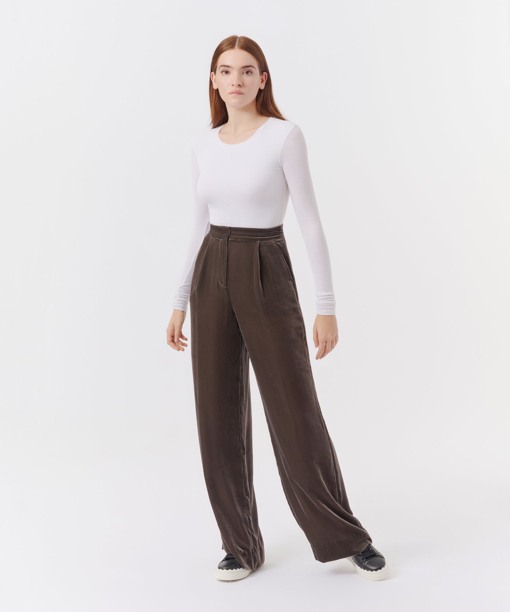 Velvet Wide Leg Pant - Truffle Grey