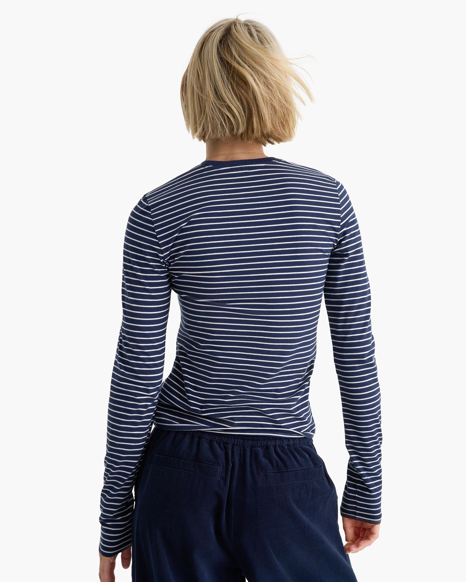 Pima Cotton Spandex Long Sleeve Baby Tee - Midnight-White