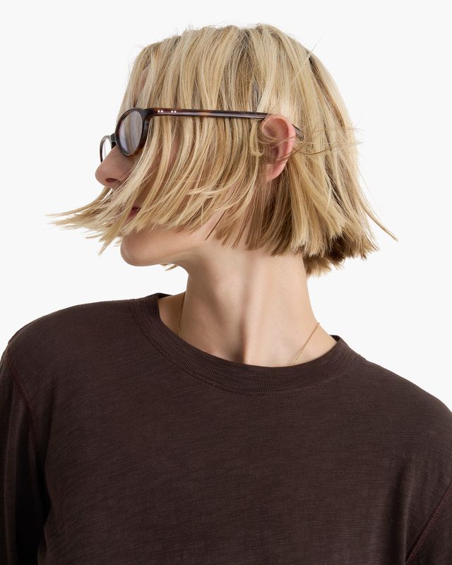 Slub Jersey Long Sleeve Destroyed Wash Tee -  Dark Chocolate