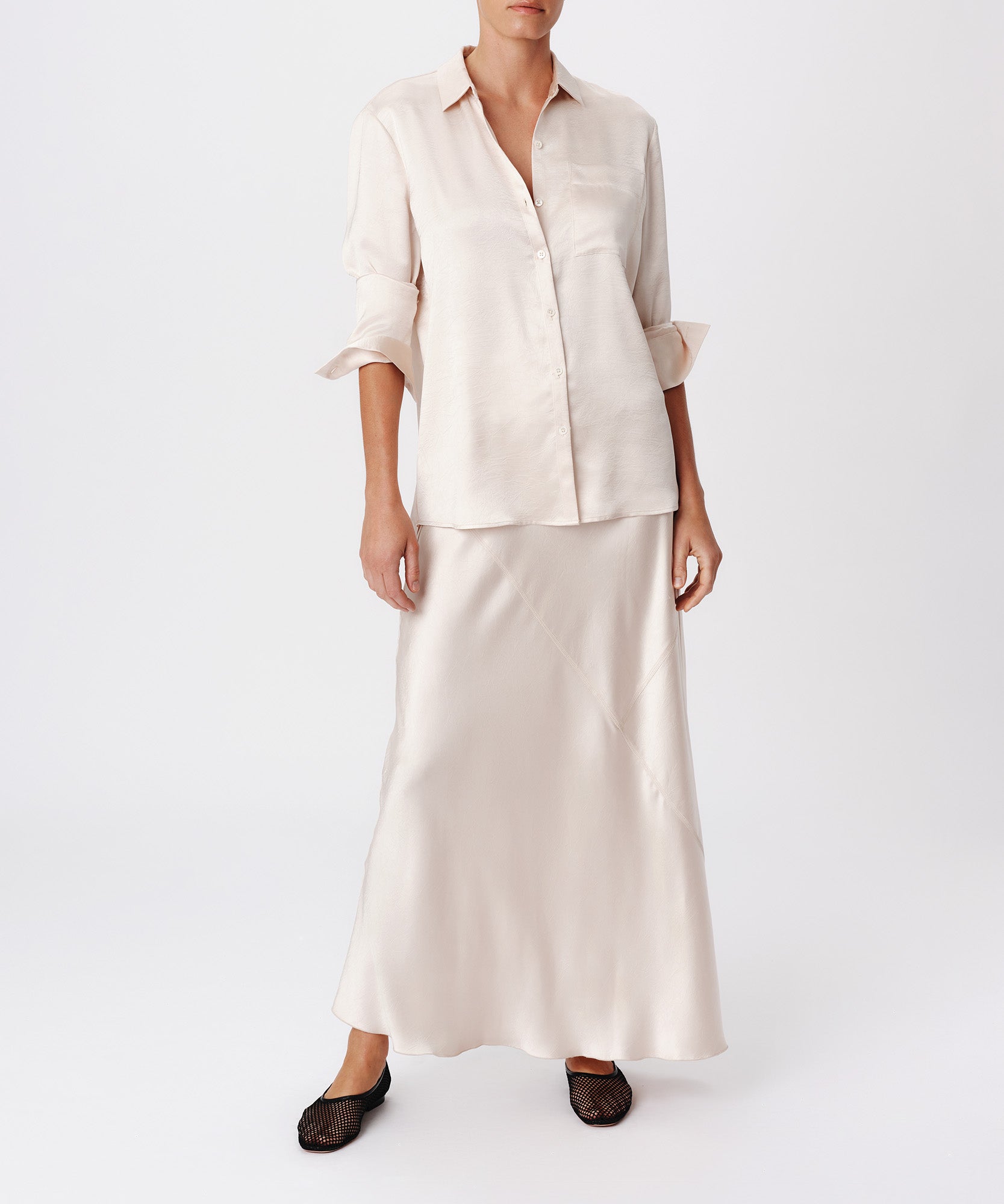 Cracked Satin Boyfriend Shirt |  Women's Top by ATM Anthony Thomas Melillo