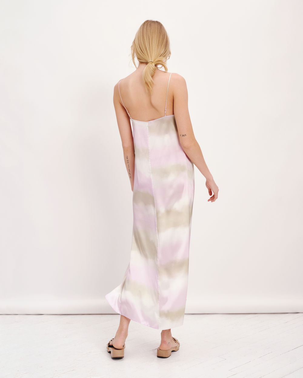 Silk Charmeuse with Watercolor Stripe Sleeveless Dress |  Women's Dress by ATM Anthony Thomas Melillo