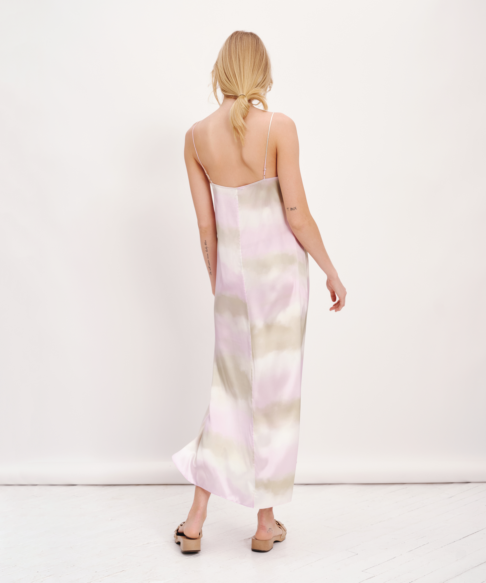 Silk Charmeuse with Watercolor Stripe Sleeveless Dress |  Women's Dress by ATM Anthony Thomas Melillo