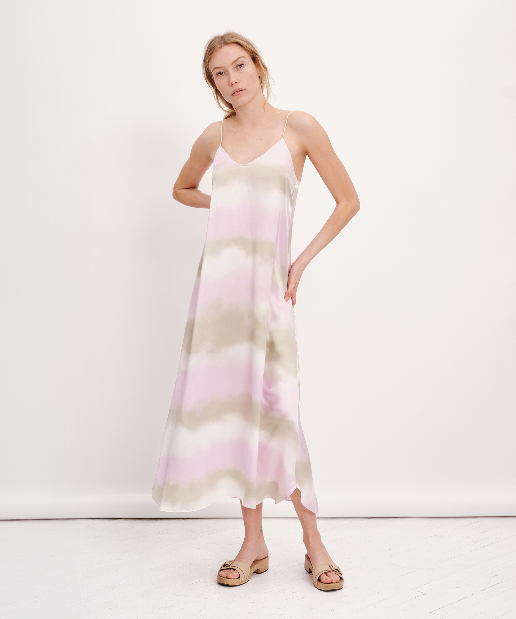 Silk Charmeuse with Watercolor Stripe Sleeveless Dress |  Women's Dress by ATM Anthony Thomas Melillo