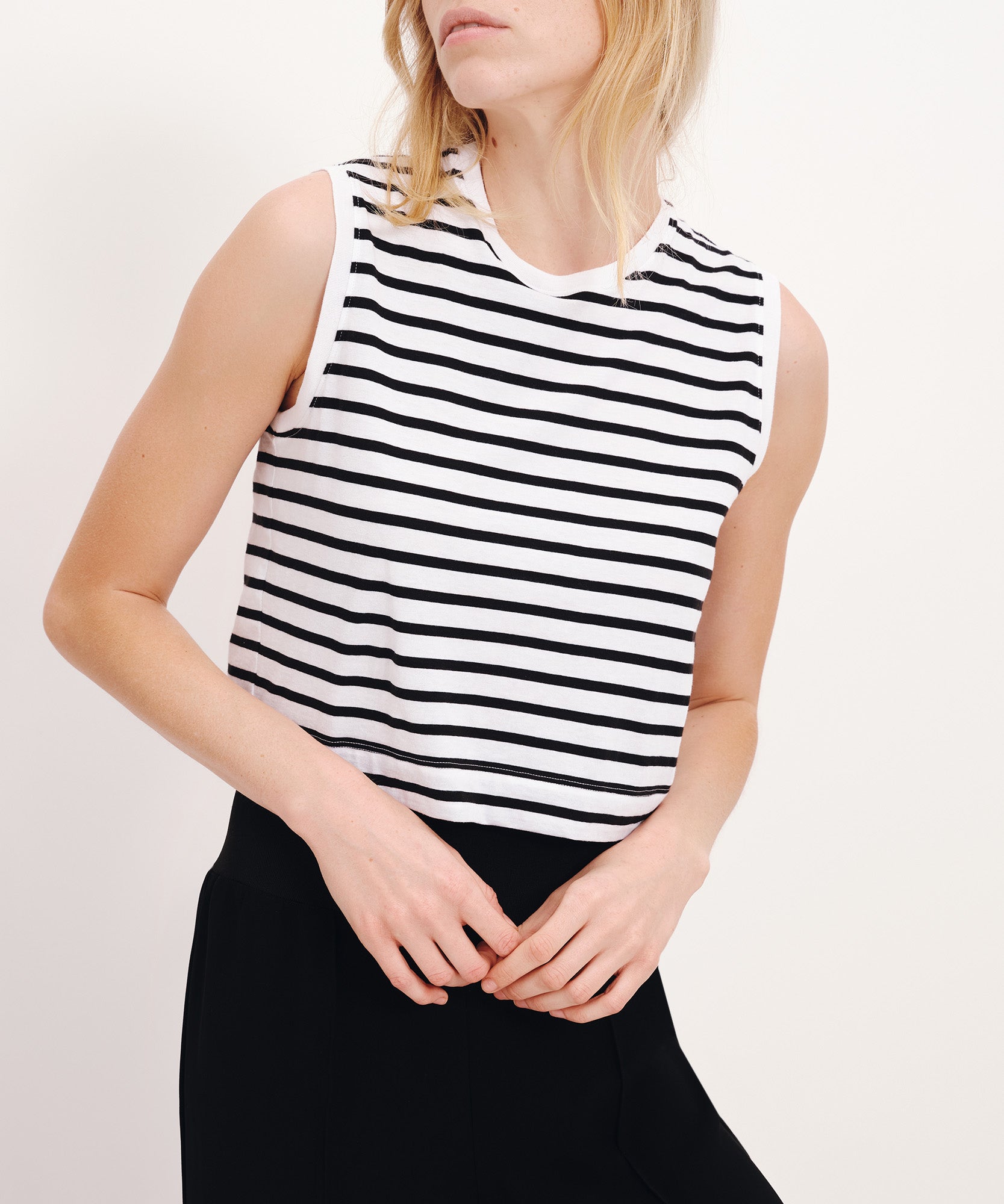 Classic Jersey Stripe Sleeveless Cropped Muscle Tee |  Women's Tank by ATM Anthony Thomas Melillo