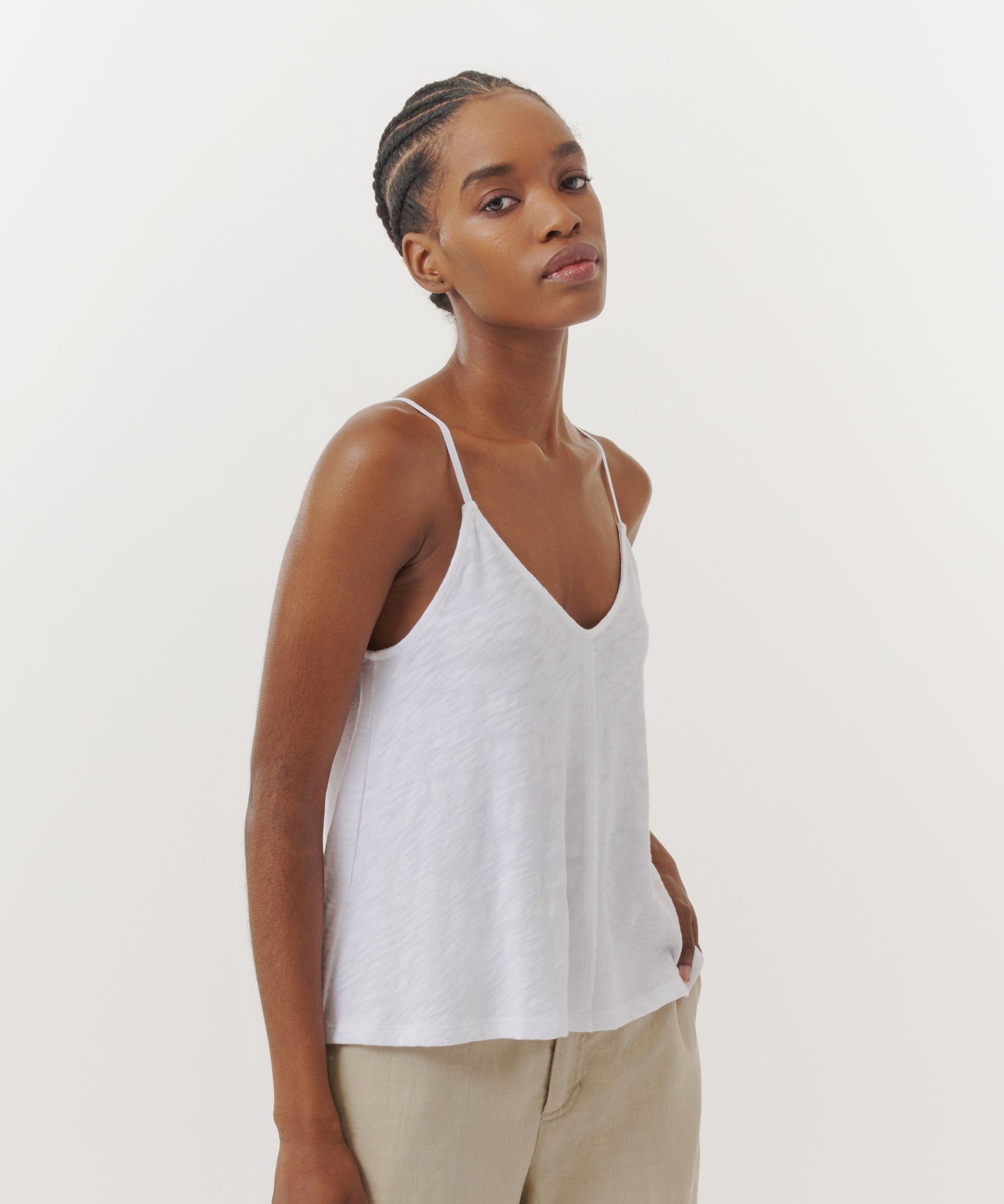 Slub Jersey Exposed Seam Tank Top - White