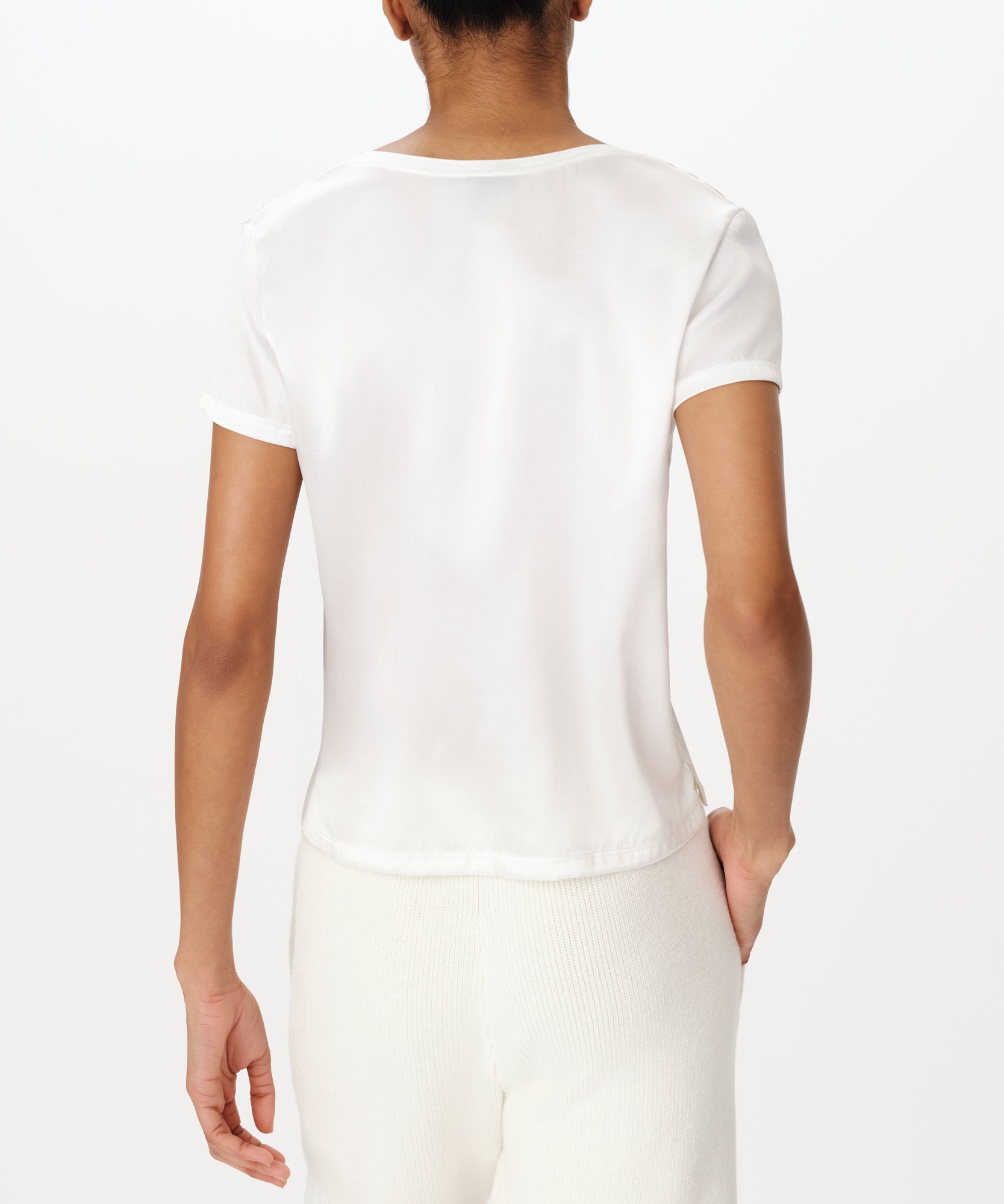 White Stretch Charmeuse V-Neck Tee |  Women's Top by ATM Anthony Thomas Melillo