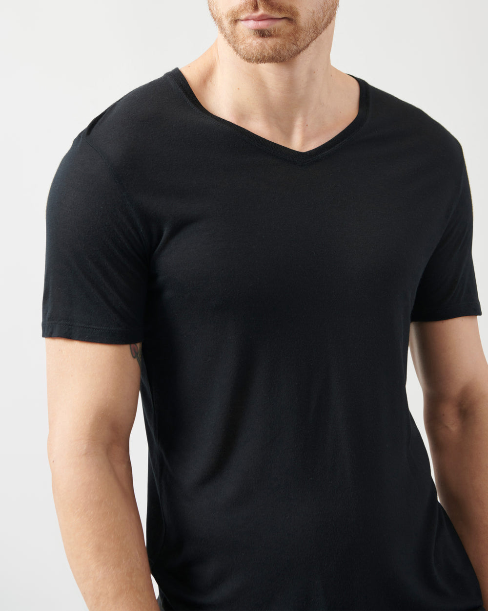 Black Modal Jersey V-Neck Tee | Men's Jersey Short Sleeve Tee by ATM Anthony Thomas Melillo
