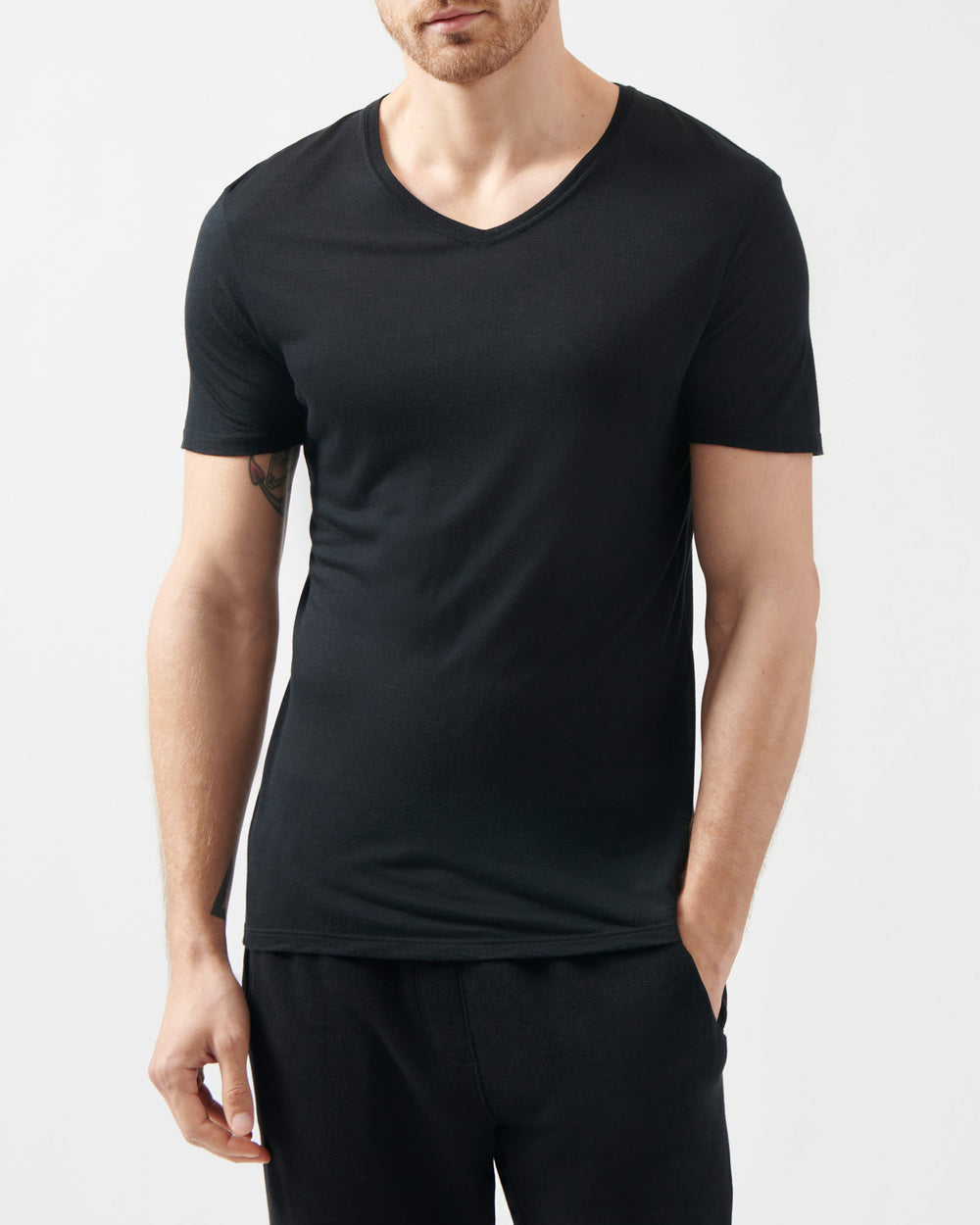 Black Modal Jersey V-Neck Tee | Men's Jersey Short Sleeve Tee by ATM Anthony Thomas Melillo