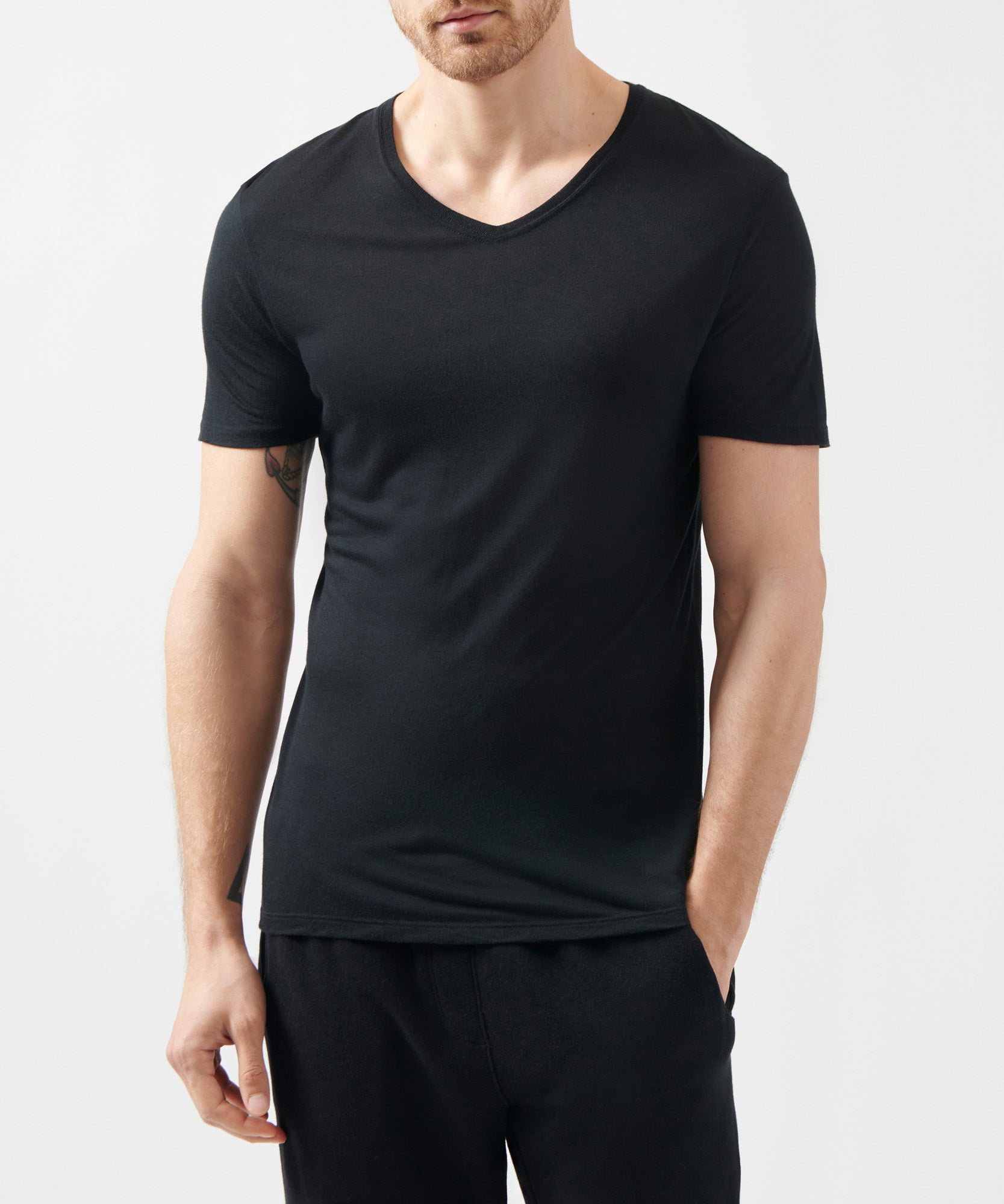 Black Modal Jersey V-Neck Tee | Men's Jersey Short Sleeve Tee by ATM Anthony Thomas Melillo