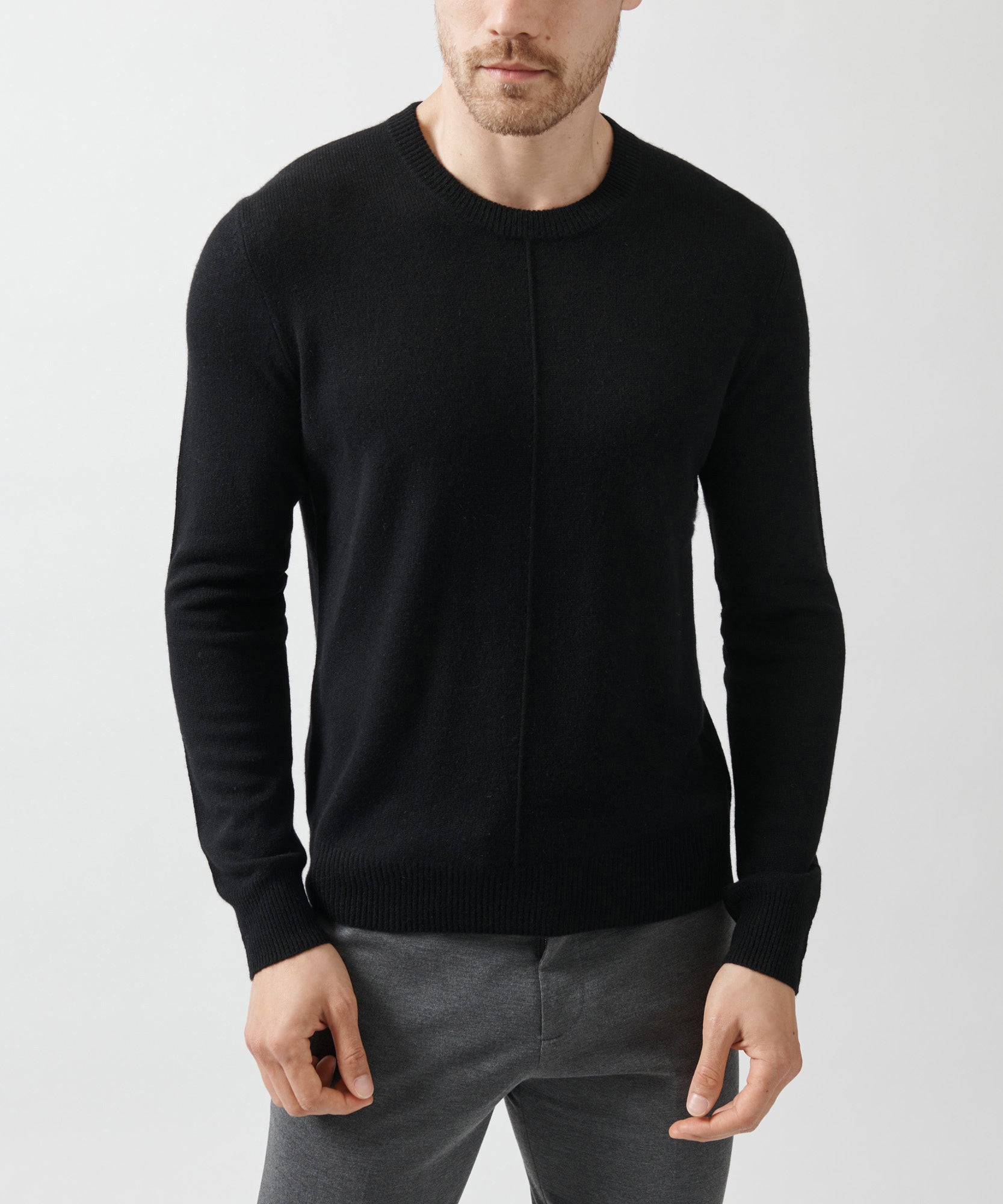 Black Recycled Cashmere Exposed Seam Crew Neck Sweater | Men's Sweater by ATM Anthony Thomas Melillo