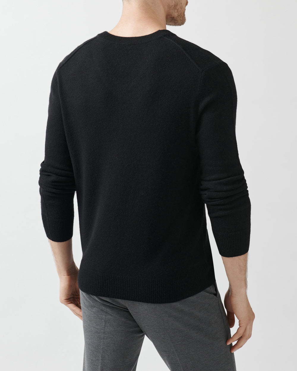 Black Recycled Cashmere Exposed Seam V-Neck Sweater | Men's Sweater by ATM Anthony Thomas Melillo