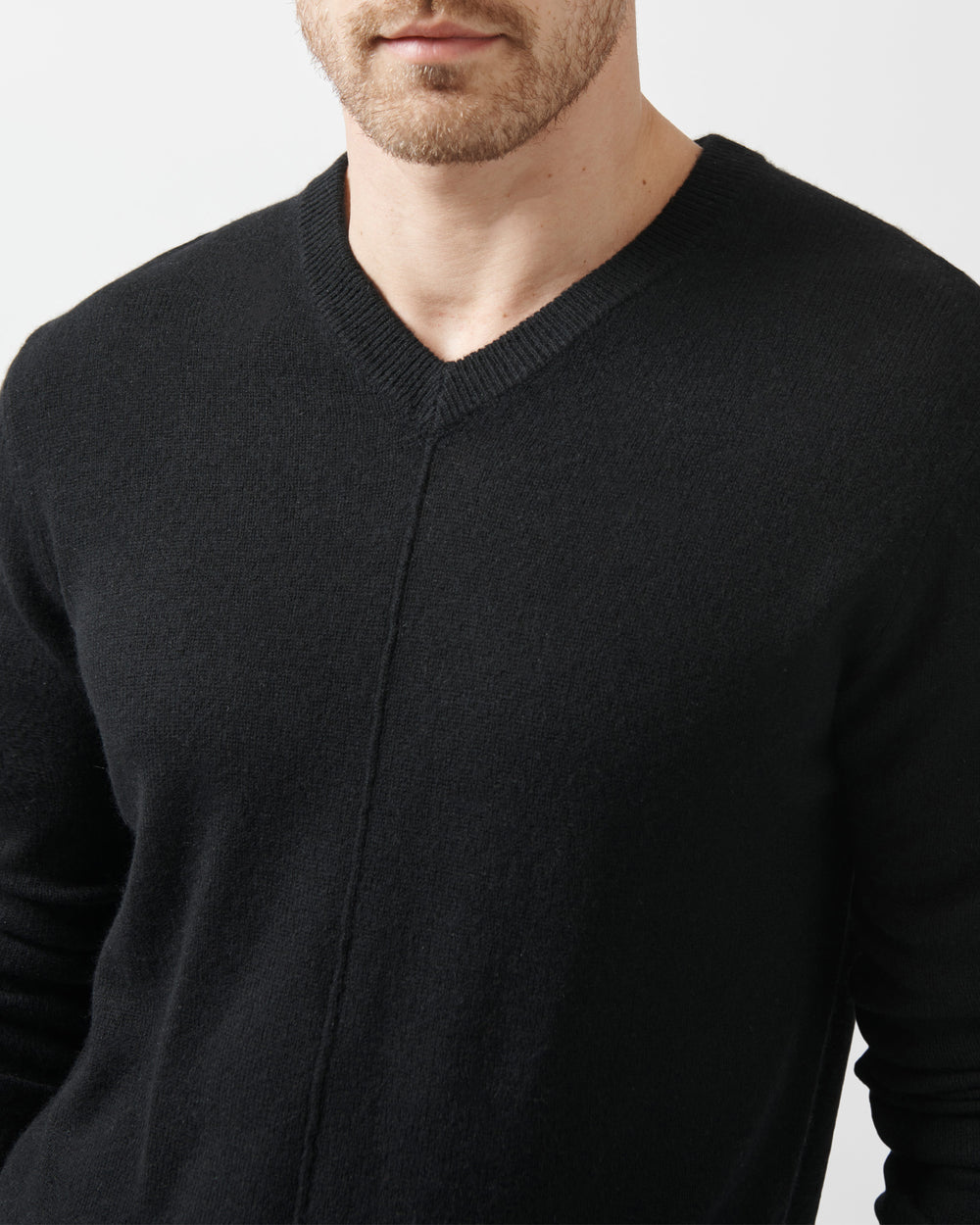 Black Recycled Cashmere Exposed Seam V-Neck Sweater | Men's Sweater by ATM Anthony Thomas Melillo