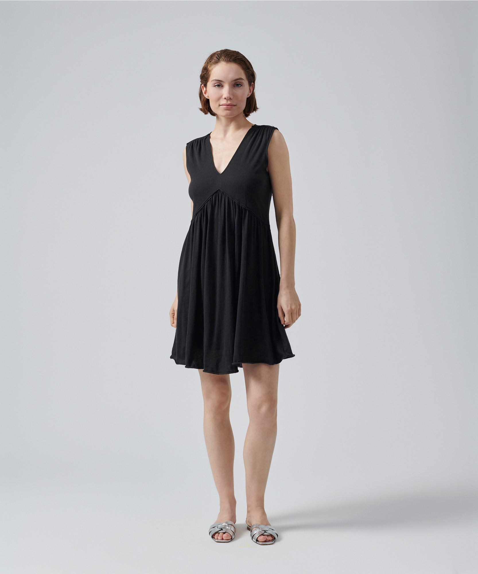 V-Neck Jersey Midi Dress - Black