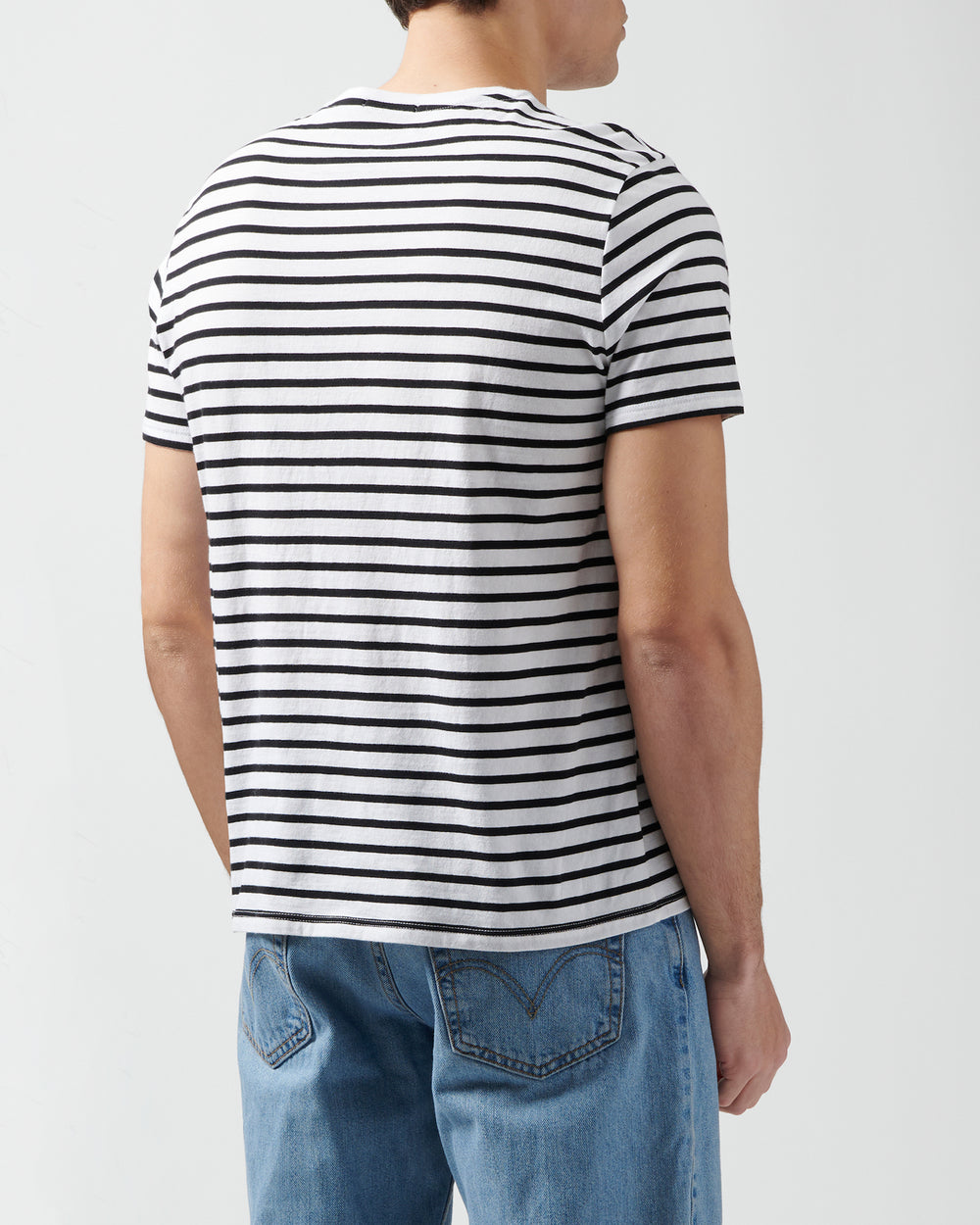 Black and White Classic Jersey Striped Crew Neck Tee - Men's Luxury Tee by ATM Anthony Thomas Melillo
