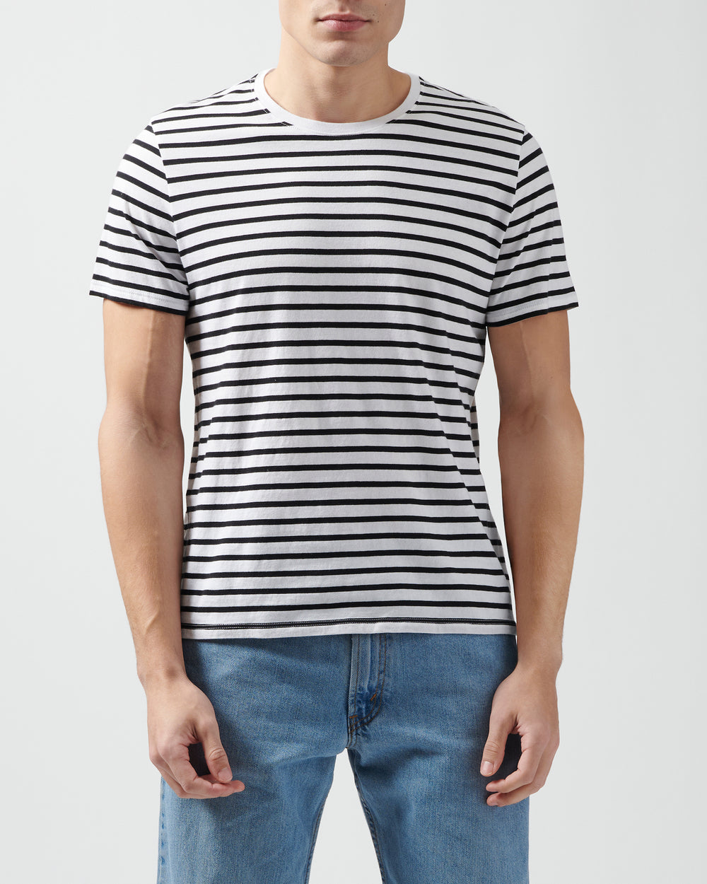Black and White Classic Jersey Striped Crew Neck Tee - Men's Luxury Tee by ATM Anthony Thomas Melillo