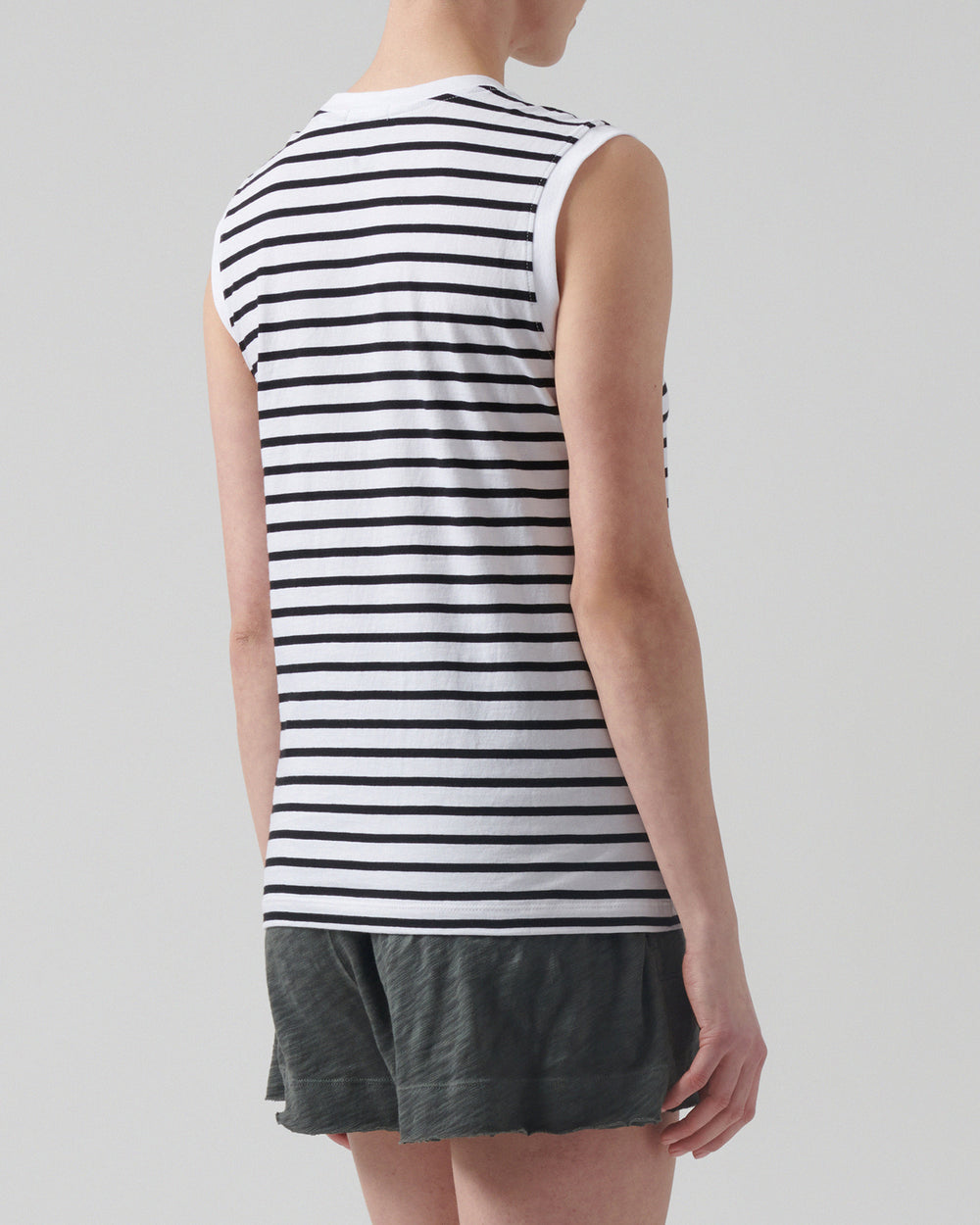 Black White Stripe Classic Jersey Sleeveless Boy Tee | Women's Sleeveless T-Shirt by ATM Anthony Thomas Melillo