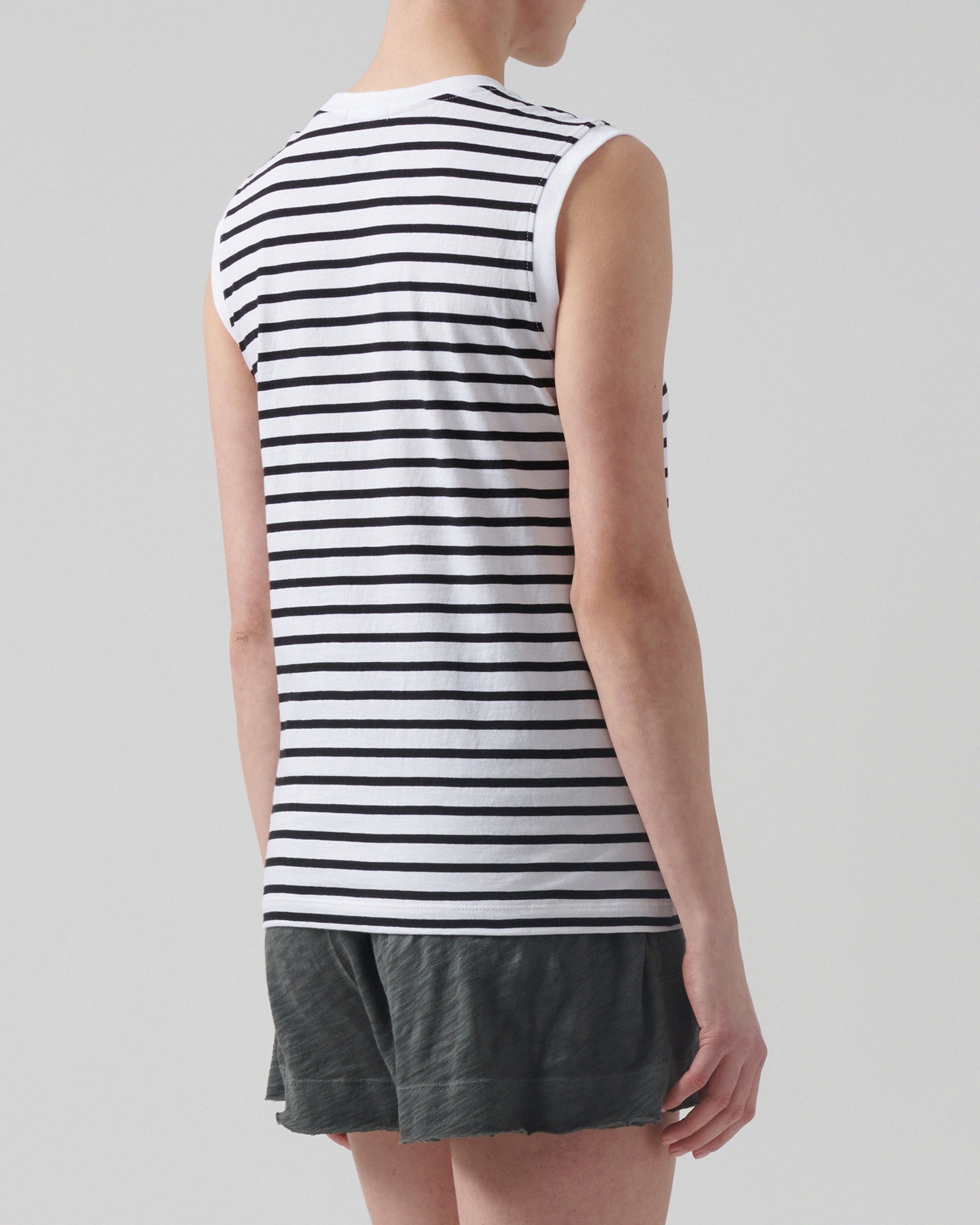 Black White Stripe Classic Jersey Sleeveless Boy Tee | Women's Sleeveless T-Shirt by ATM Anthony Thomas Melillo