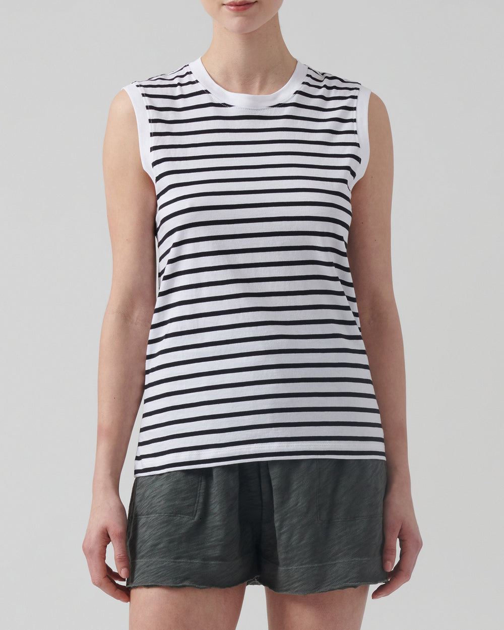 Black White Stripe Classic Jersey Sleeveless Boy Tee | Women's Sleeveless T-Shirt by ATM Anthony Thomas Melillo
