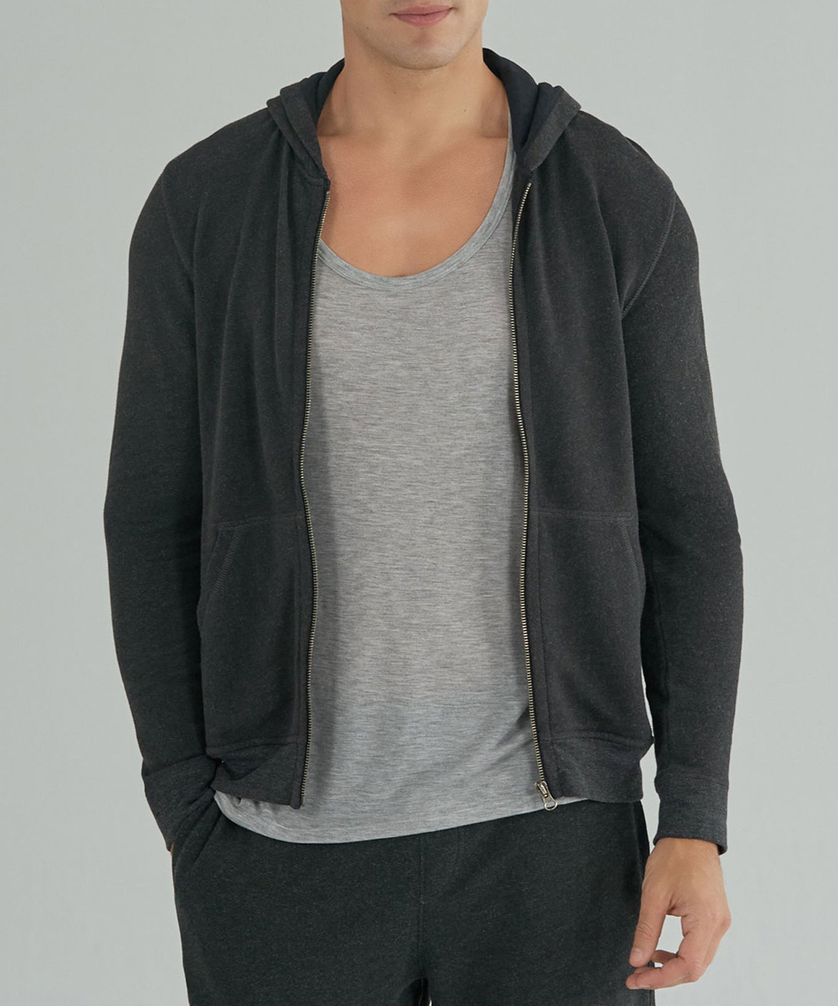 French Terry Zip-Up Hoodie - Heather Charcoal
