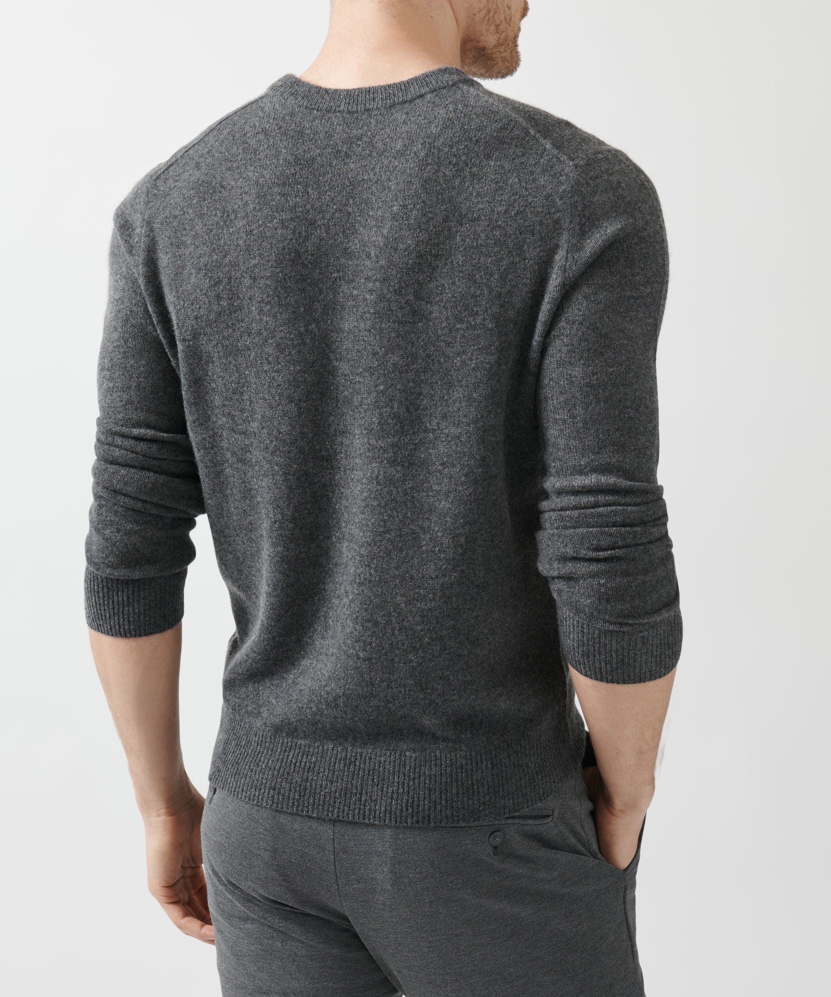 Heather Charcoal Recycled Cashmere Exposed Seam V-Neck Sweater | Men's Sweater by ATM Anthony Thomas Melillo