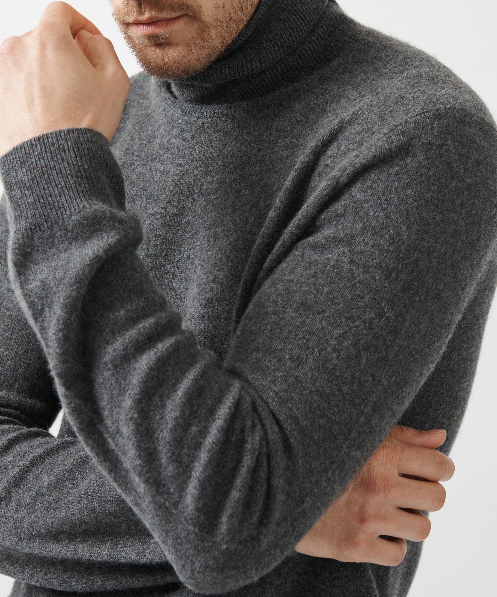 Heather Charcoal Recycled Cashmere Turtleneck Sweater | Men's Sweater by ATM Anthony Thomas Melillo