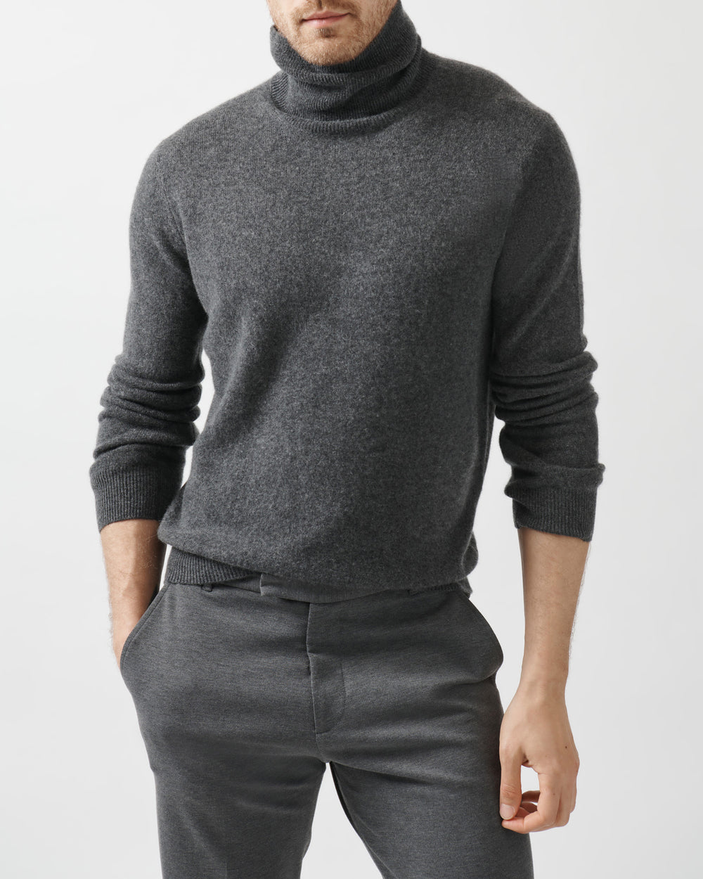 Heather Charcoal Recycled Cashmere Turtleneck Sweater | Men's Sweater by ATM Anthony Thomas Melillo