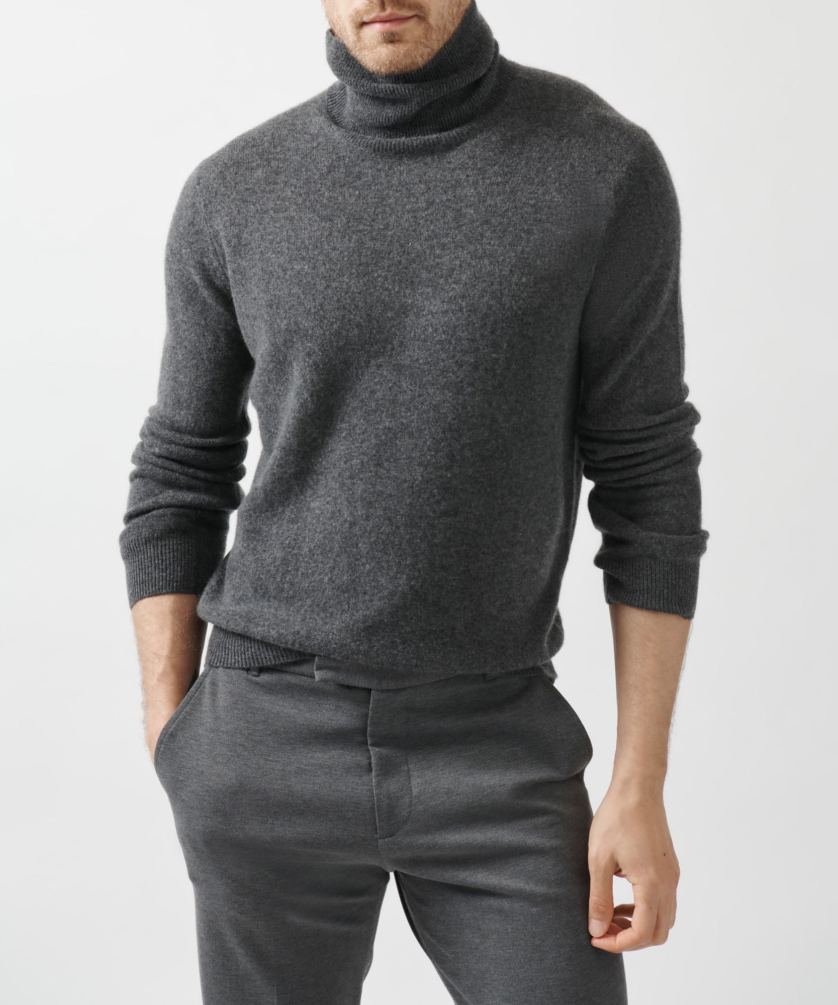 Heather Charcoal Recycled Cashmere Turtleneck Sweater | Men's Sweater by ATM Anthony Thomas Melillo