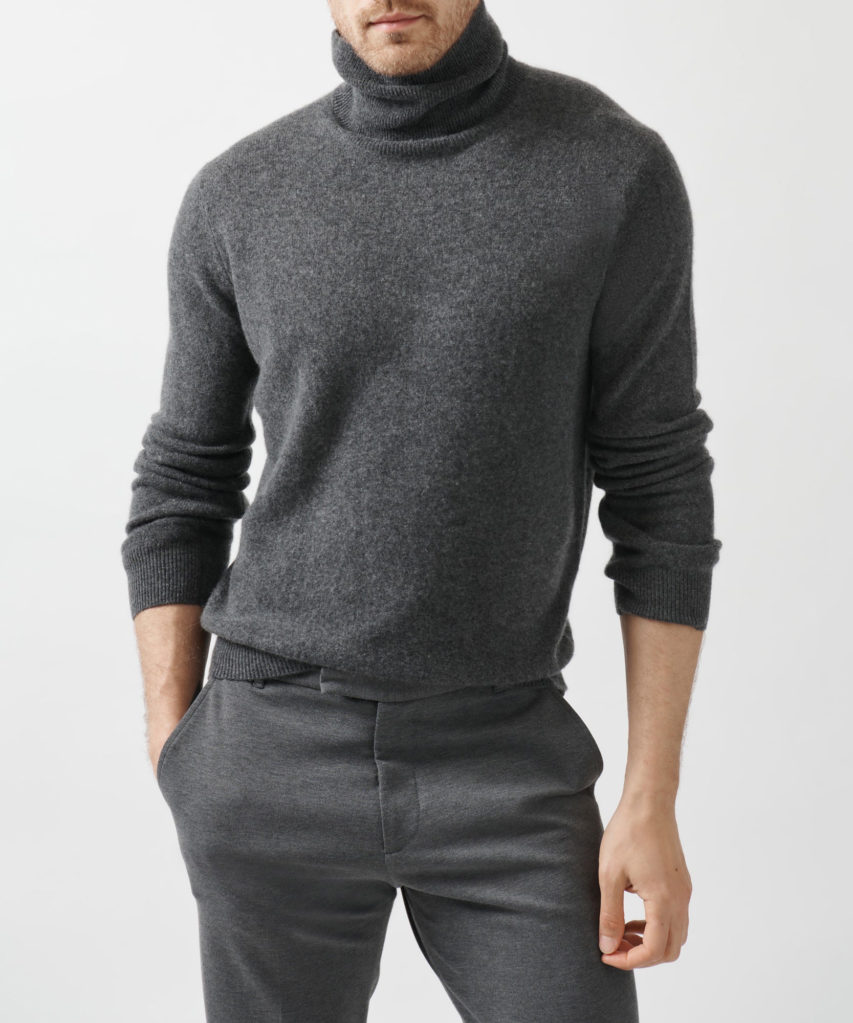 ATM Anthony Thomas Melillo Men's Recycled Cashmere Turtleneck Sweater -  Heather Charcoal
