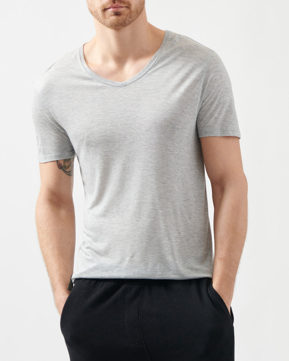 Heather Grey Modal Jersey V-Neck Tee | Men's Jersey Short Sleeve Tee by ATM Anthony Thomas Melillo