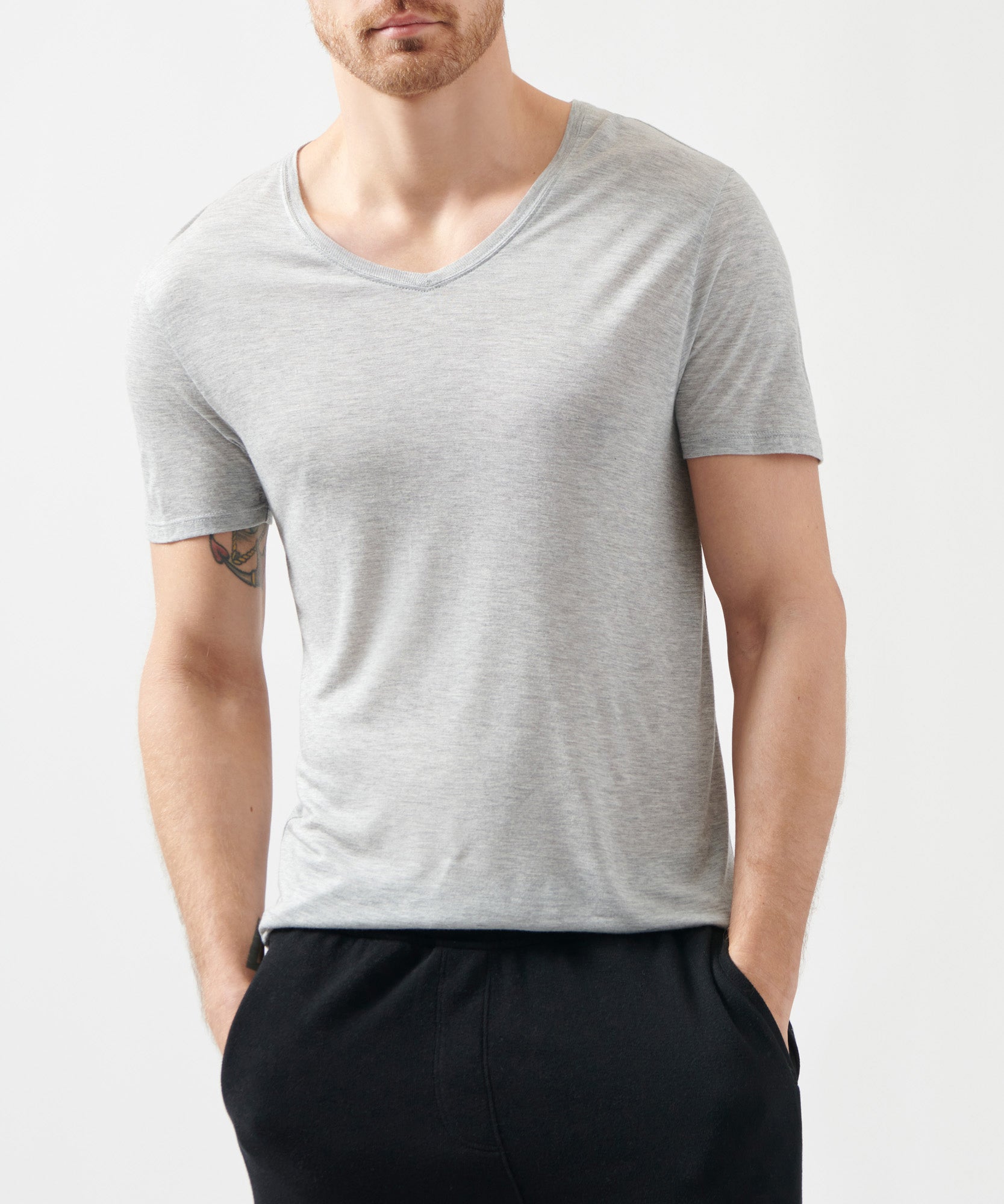 Heather Grey Modal Jersey V-Neck Tee | Men's Jersey Short Sleeve Tee by ATM Anthony Thomas Melillo
