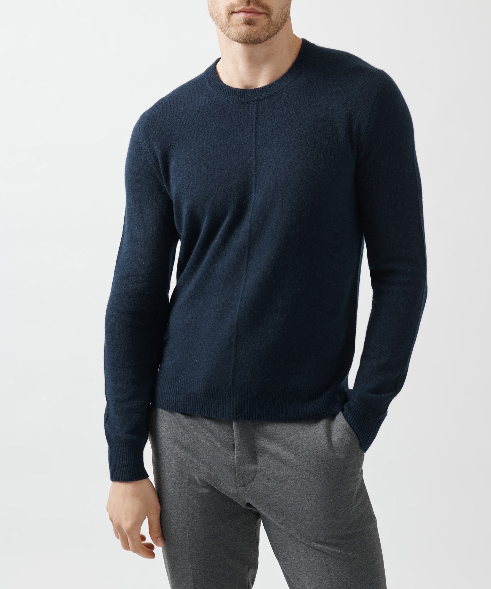 Recycled Cashmere Exposed Seam Crew Neck Sweater - Midnight
