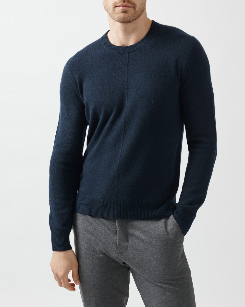 Midnight Recycled Cashmere Exposed Seam Crew Neck Sweater | Men's Sweater by ATM Anthony Thomas Melillo