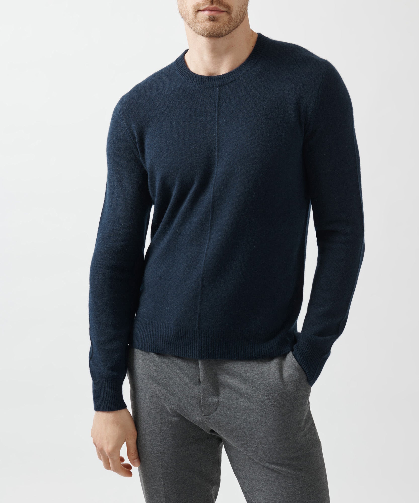 Midnight Recycled Cashmere Exposed Seam Crew Neck Sweater | Men's Sweater by ATM Anthony Thomas Melillo