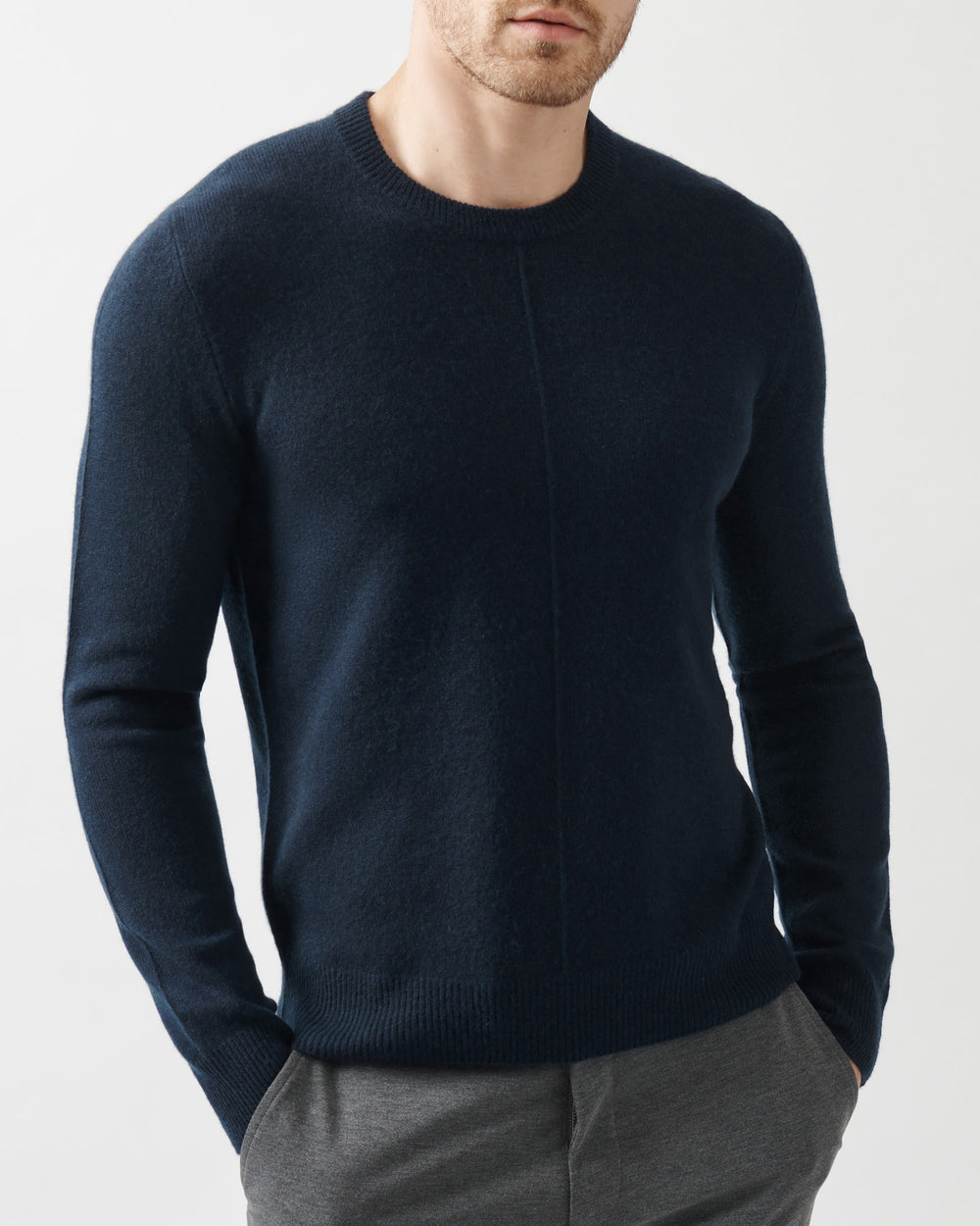 Midnight Recycled Cashmere Exposed Seam Crew Neck Sweater | Men's Sweater by ATM Anthony Thomas Melillo