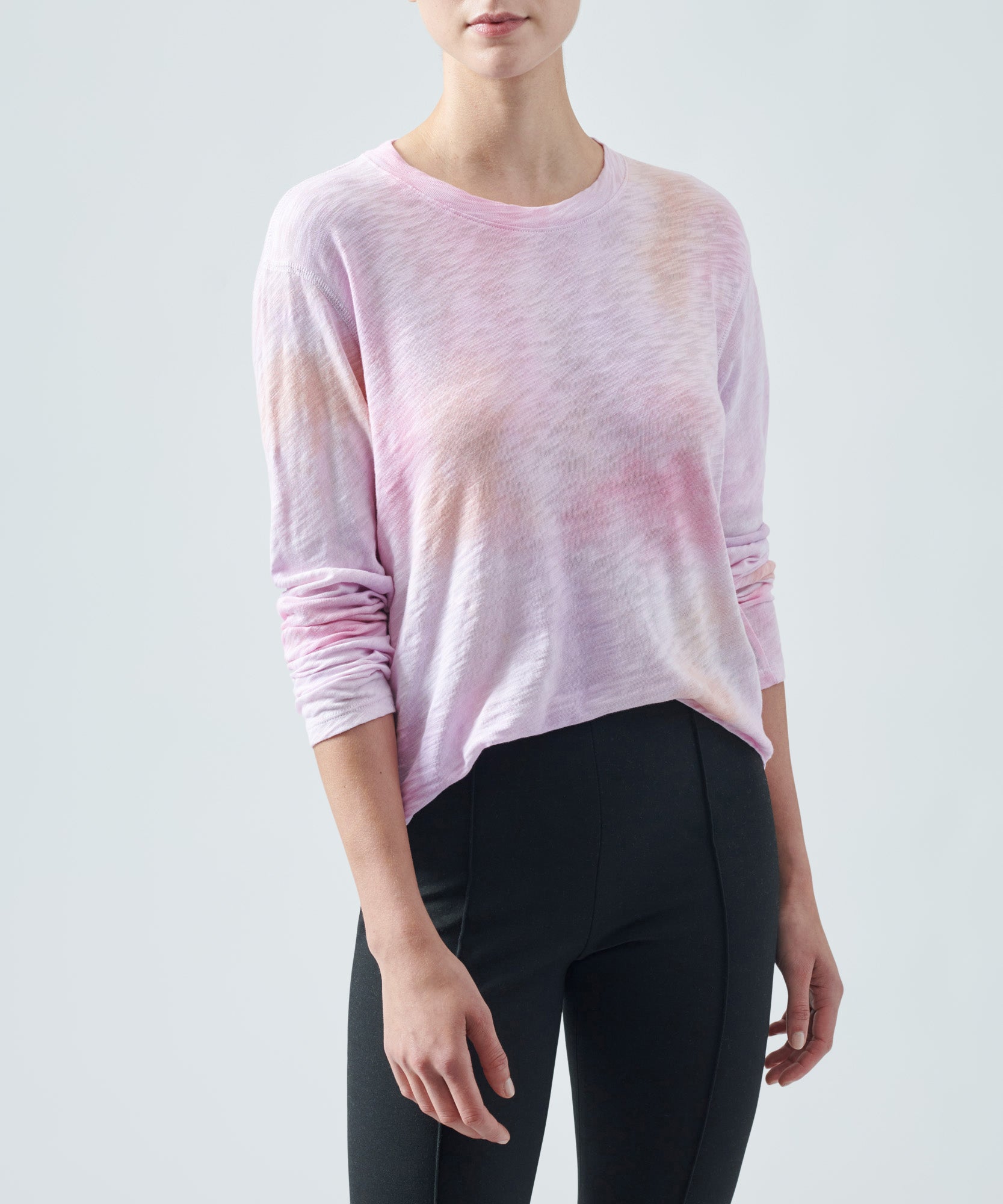 Slub Jersey Long Sleeve Destroyed Wash Crop Tee - Pink Gardenia Jelly Fish