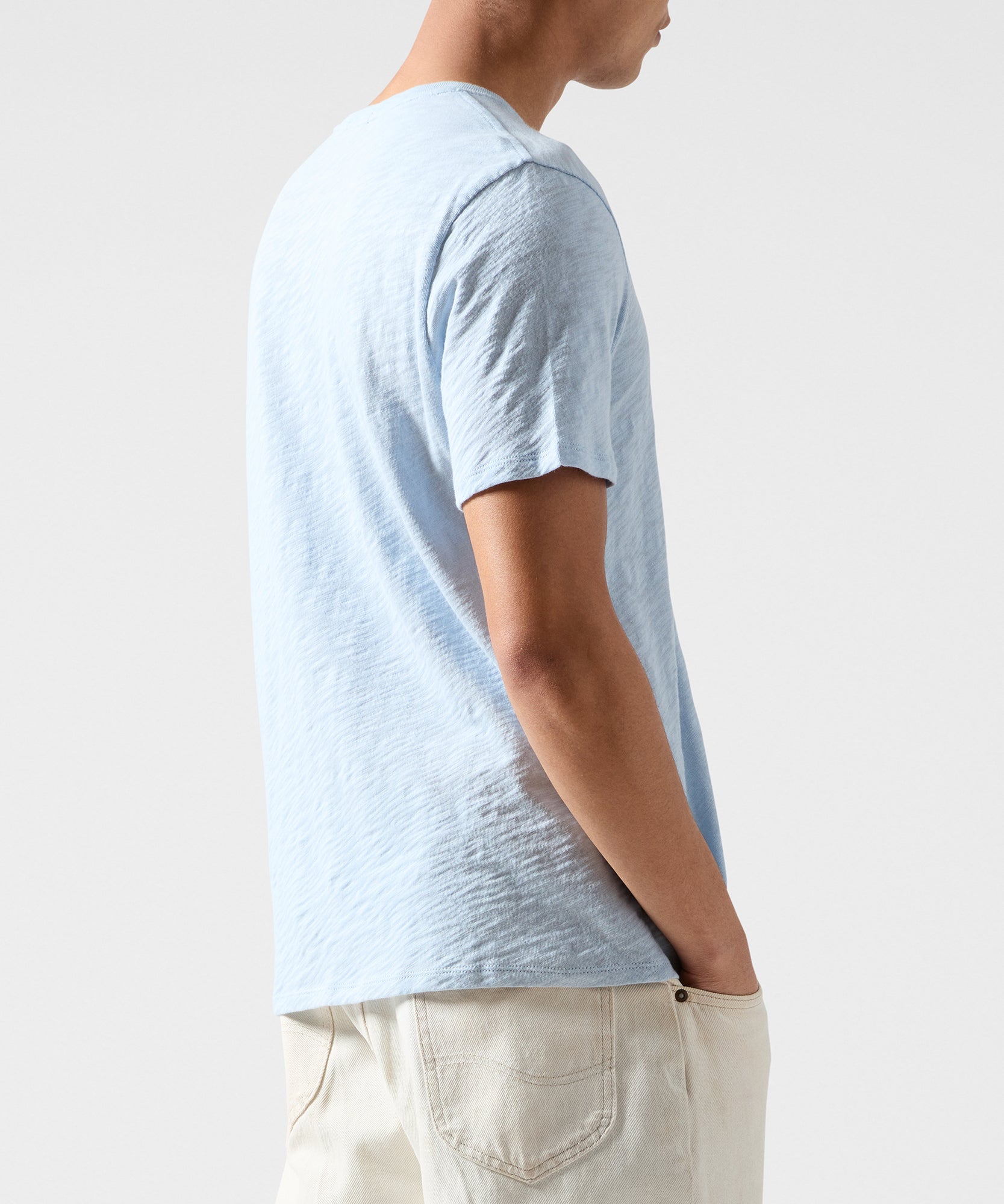 Powder Blue Slub Jersey V-Neck Tee - Men's Cotton Short Sleeve Tee by ATM Anthony Thomas Melill