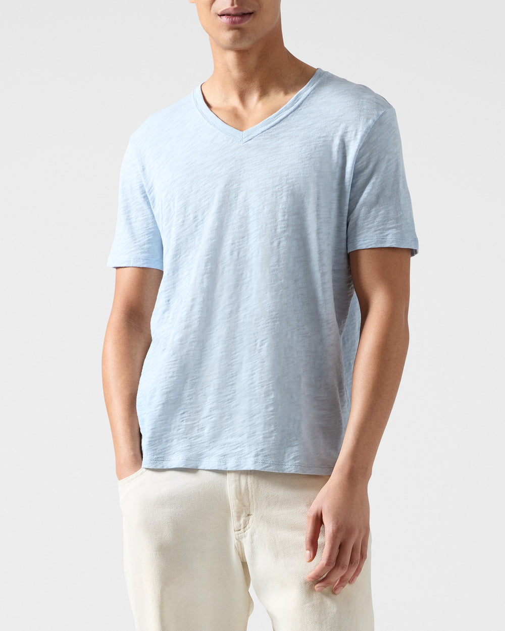 Powder Blue Slub Jersey V-Neck Tee - Men's Cotton Short Sleeve Tee by ATM Anthony Thomas Melill