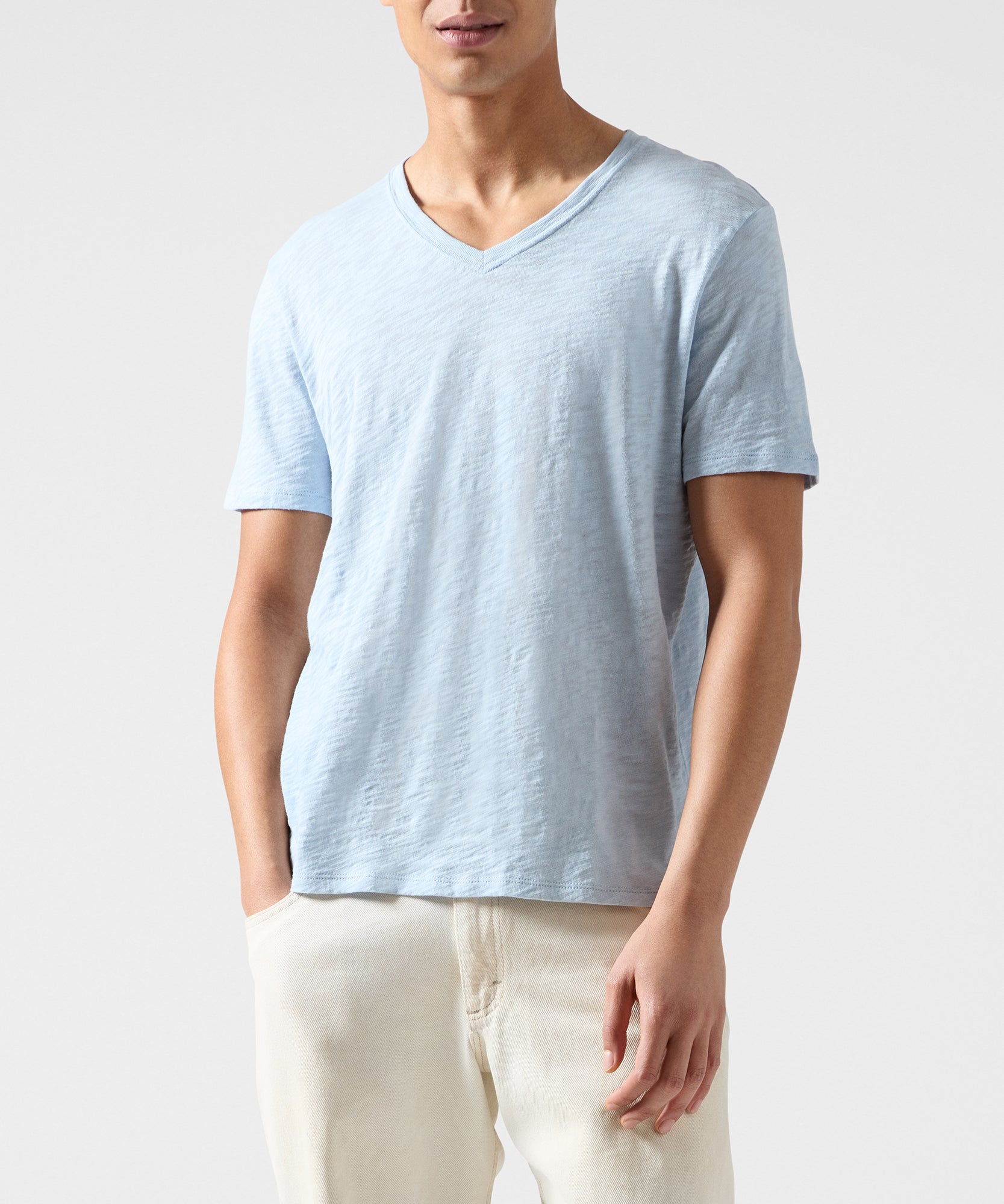 Powder Blue Slub Jersey V-Neck Tee - Men's Cotton Short Sleeve Tee by ATM Anthony Thomas Melill