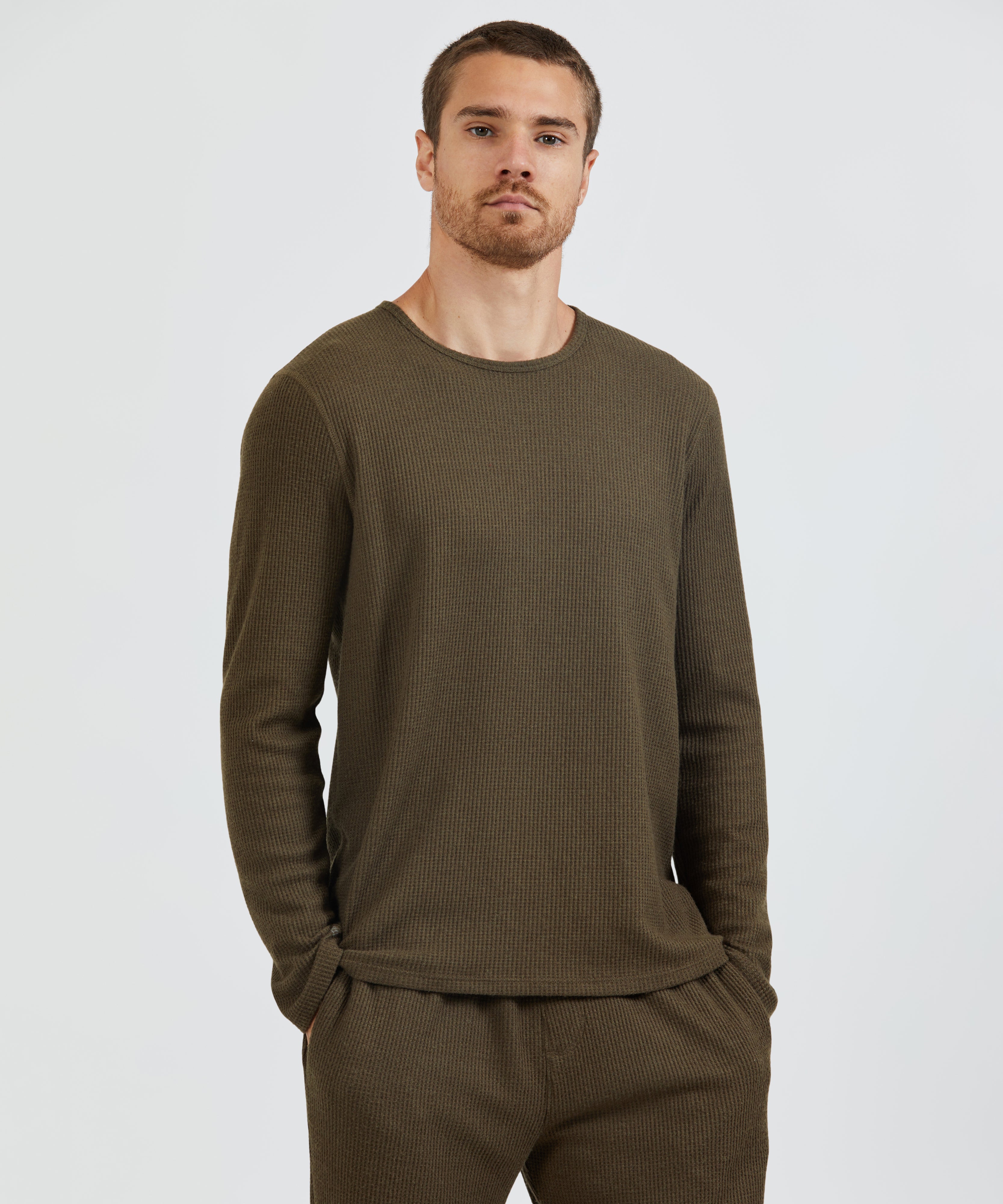 men's waffle crew neck long sleeve